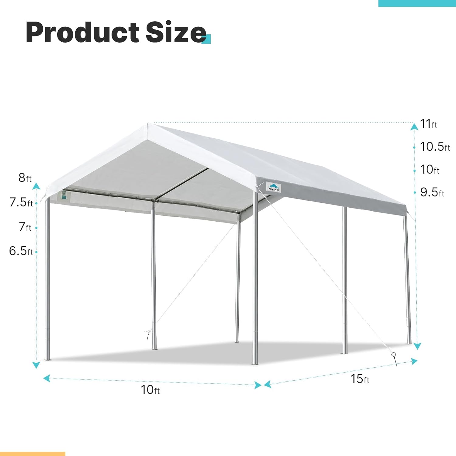 ADVANCE OUTDOOR 10x20 ft Heavy Duty Carport Potable Car Canopy Garage Party Tent Boat Shelter, Adjustable Height from 9.5 ft to 11 ft, Beige