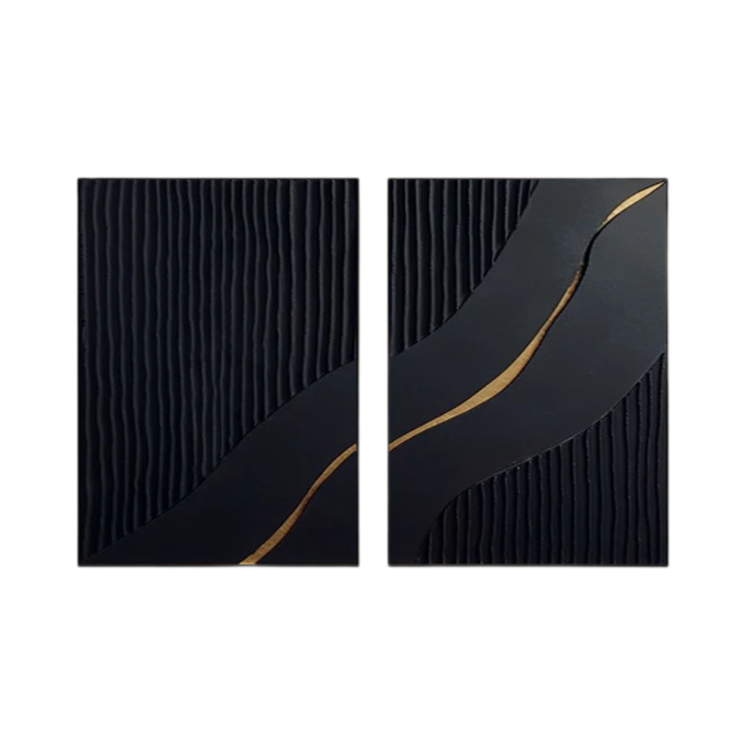 Luxury Black and Gold Abstract Painting on Canvas Set #BMS 002