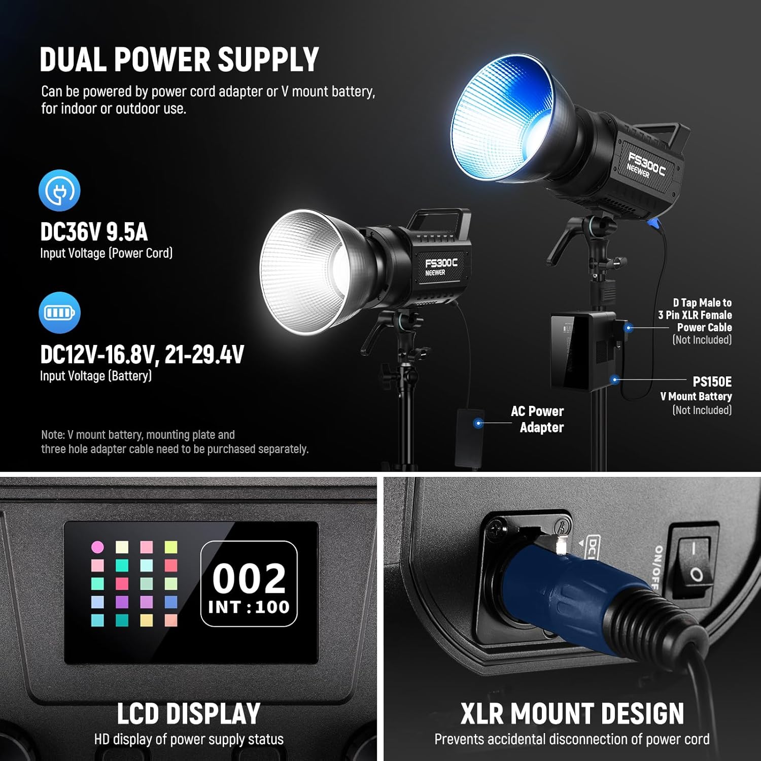 130W RGB LED Video Light APP/2.4G Control 17 Effects, 2500-7500K 19800lux/1m COB Continuous Lighting Output with CRI97/TLCI98 4 Dimming Curves, Spotlight for Studio Shoots, FS150C