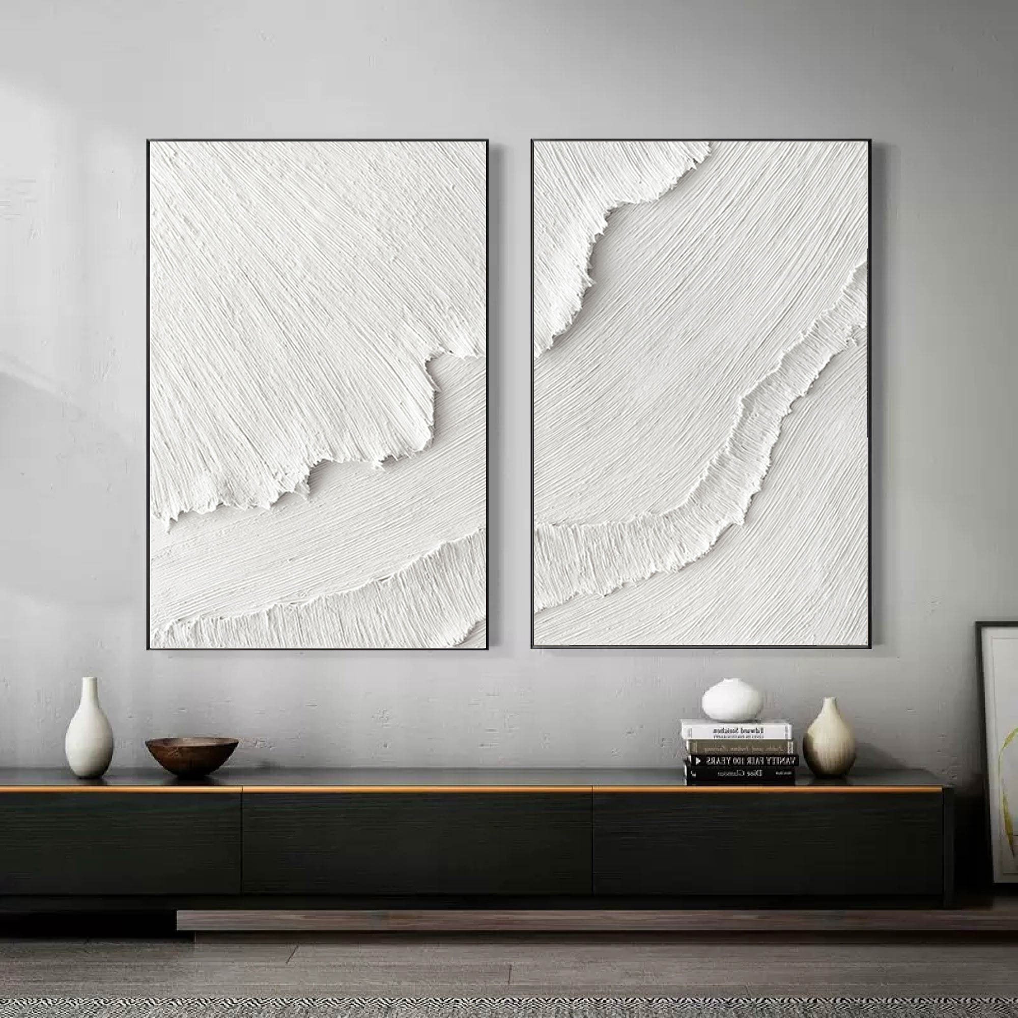 White Plaster 3D Textured Minimalist Abstract Art Wall Decor  SET OF 2 #CXA 015