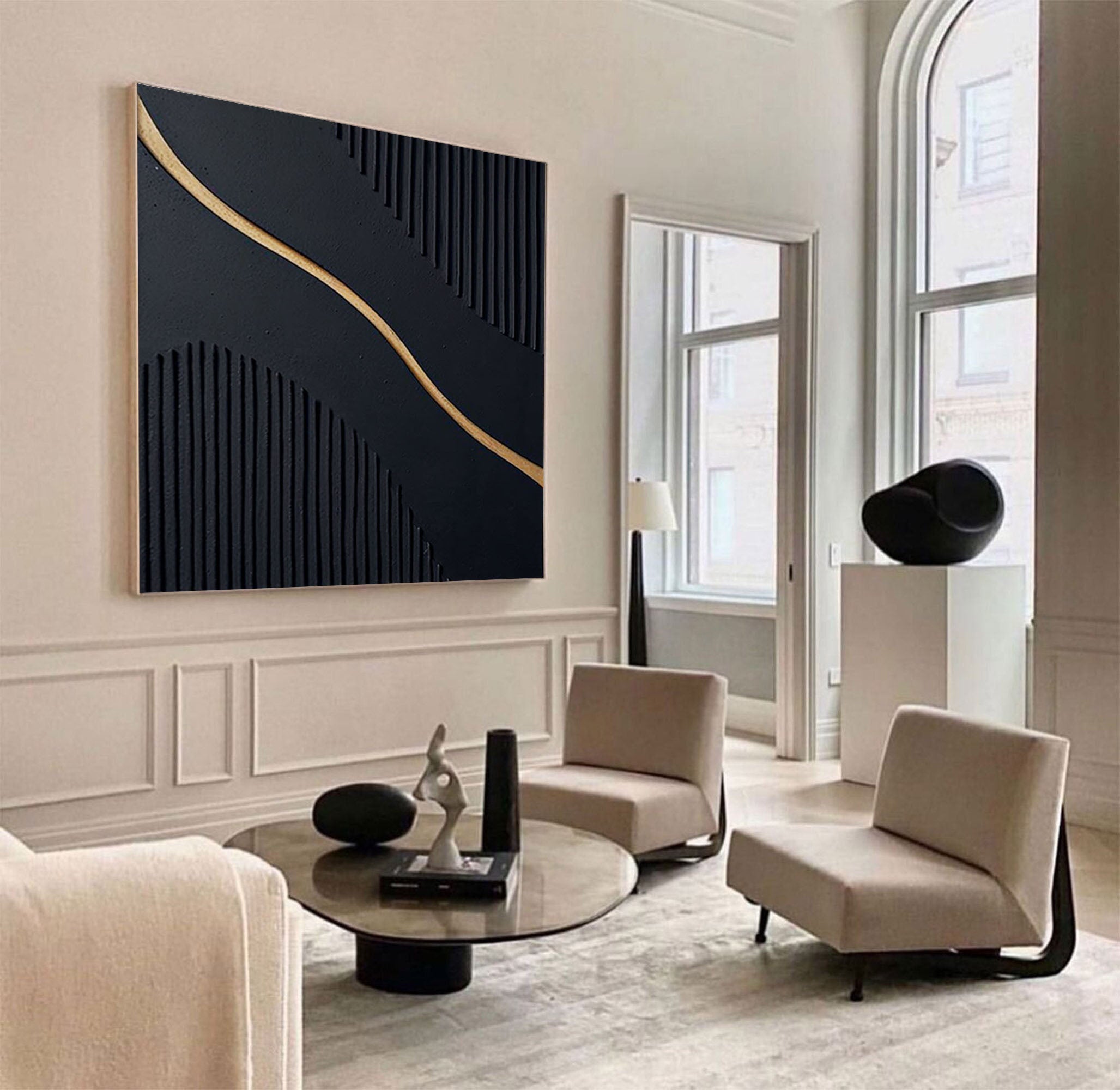 Black Modern Oil Painting  Elegant Decor for Contemporary Interiors #BM 018