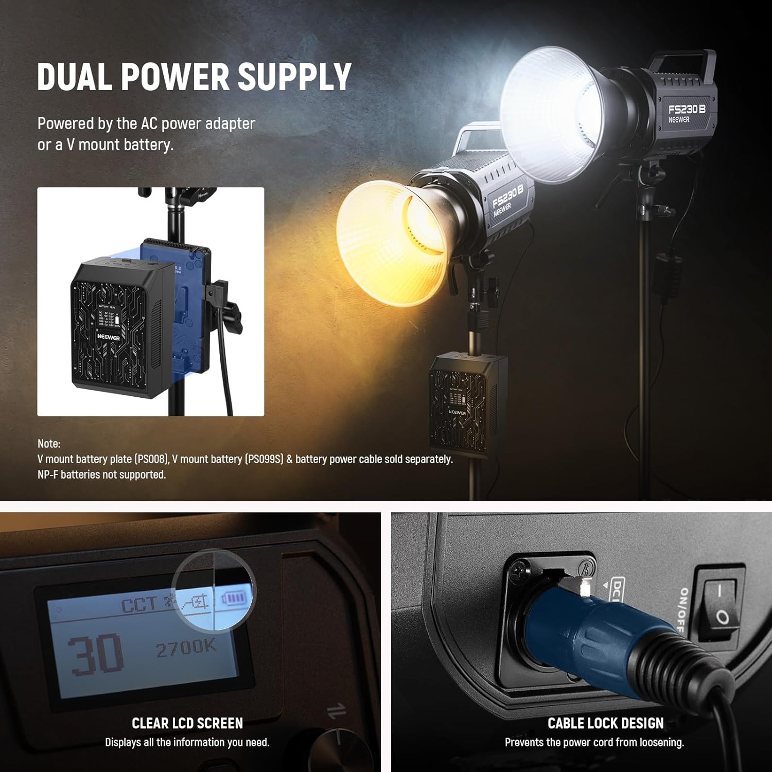 130W RGB LED Video Light APP/2.4G Control 17 Effects, 2500-7500K 19800lux/1m COB Continuous Lighting Output with CRI97/TLCI98 4 Dimming Curves, Spotlight for Studio Shoots, FS150C