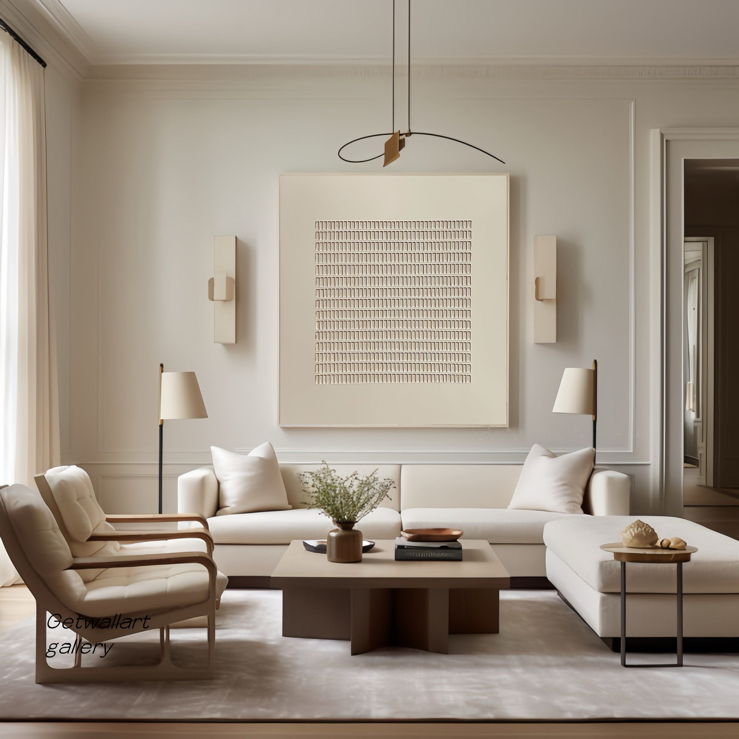 Modern Beige Grid Texture Wabi Sabi Wall Art #WS 009