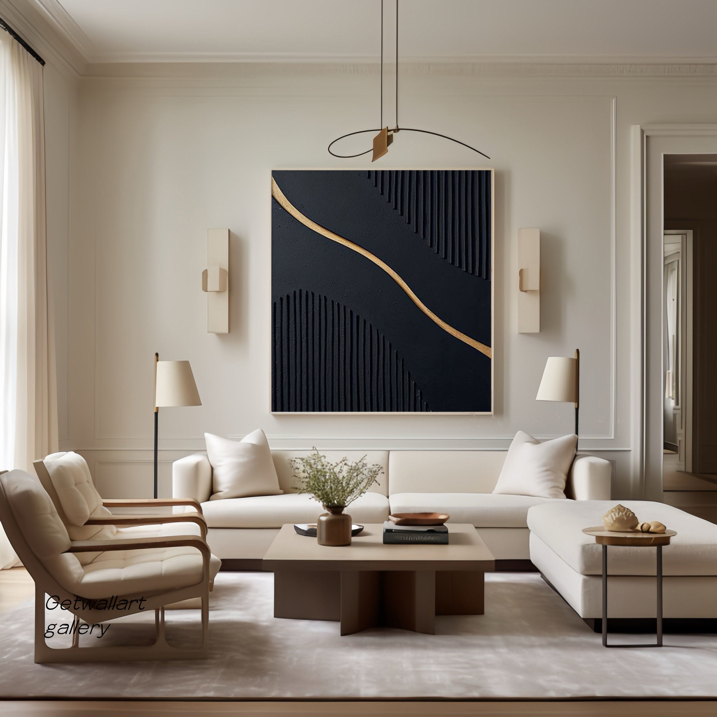 Black Modern Oil Painting  Elegant Decor for Contemporary Interiors #BM 018