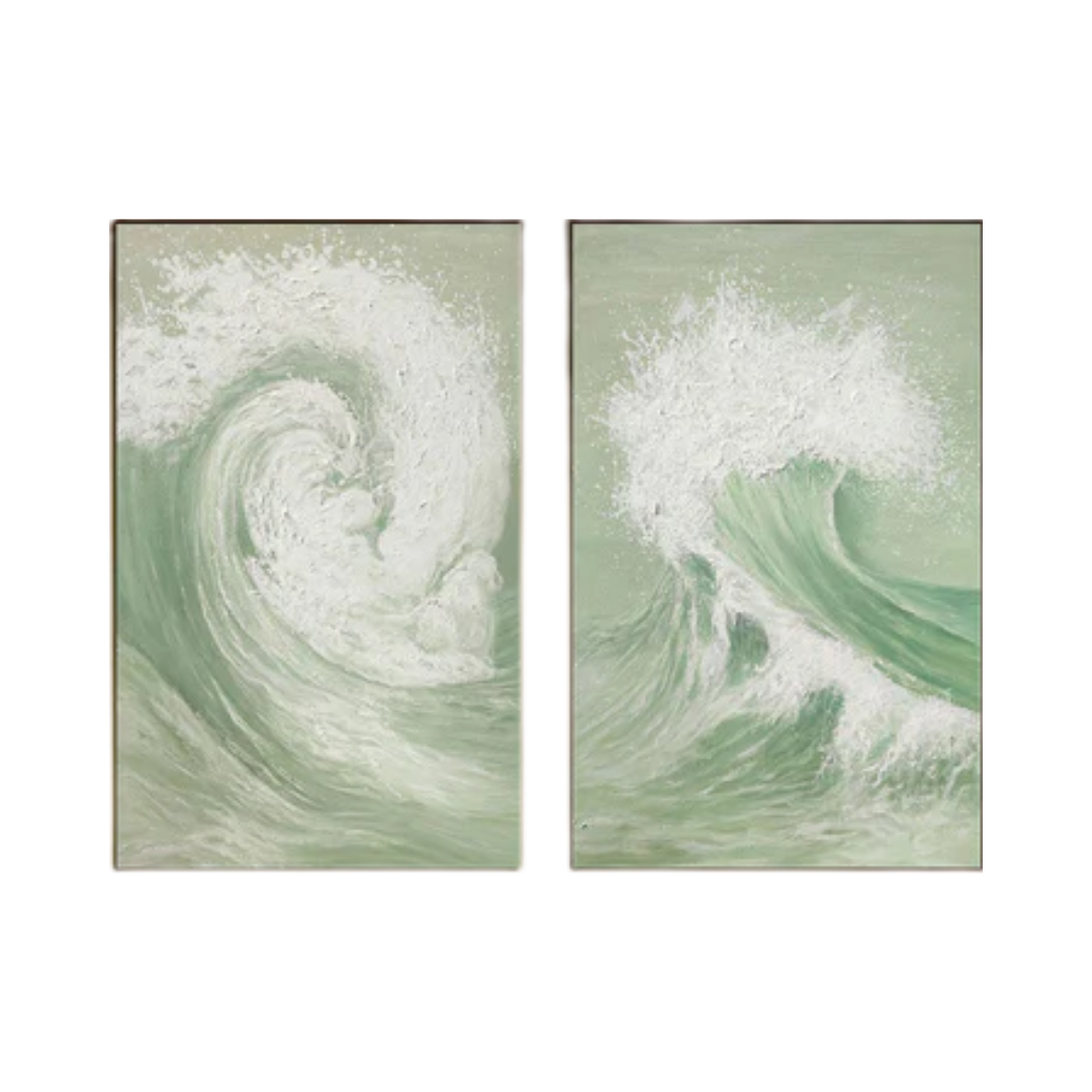 Green & White Abstract  Painting SET OF 2 #AVG 034