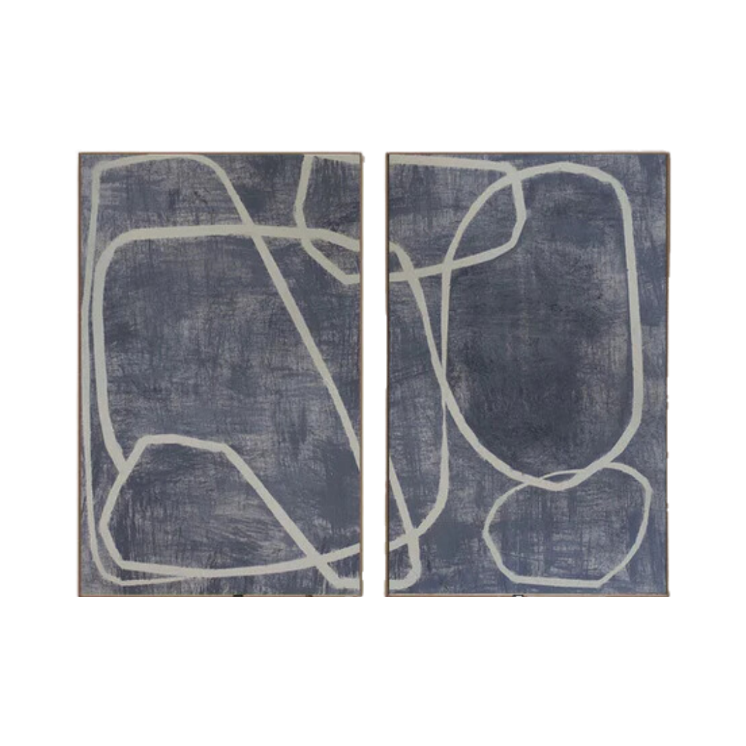 Blue & White Abstract  Painting SET OF 2 #AVG 033