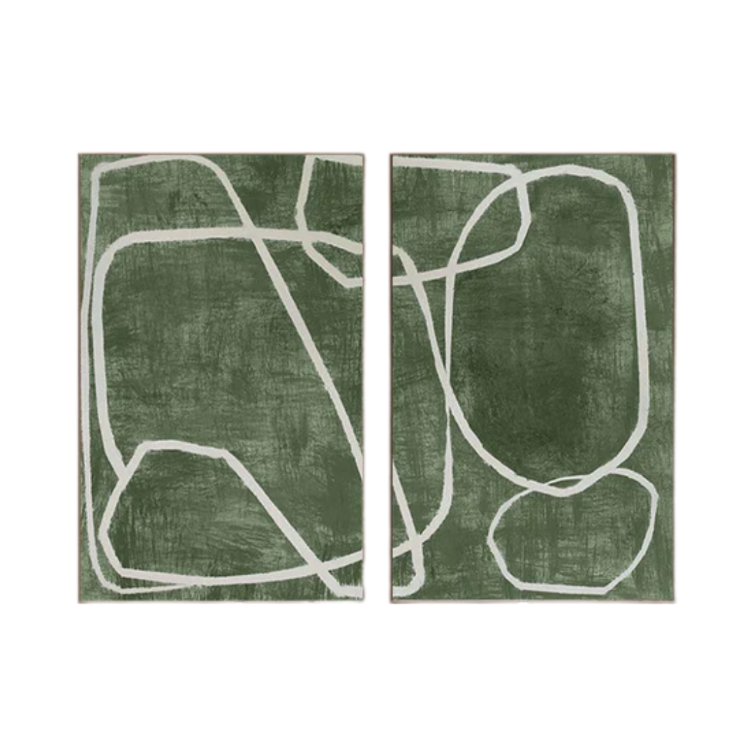 Green & White Abstract  Painting SET OF 2 #AVG 032