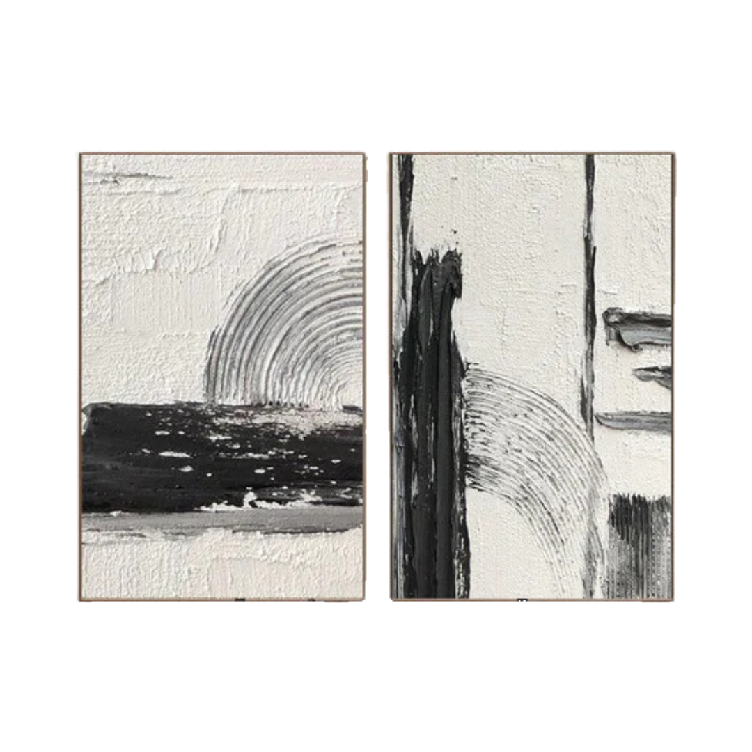 Black & White Abstract  Painting SET OF 2 #AVG 029