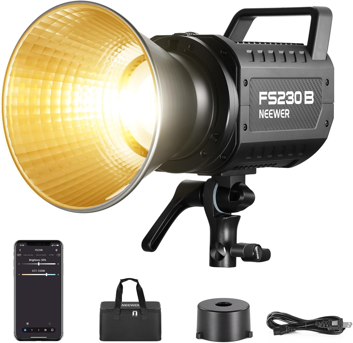 130W RGB LED Video Light APP/2.4G Control 17 Effects, 2500-7500K 19800lux/1m COB Continuous Lighting Output with CRI97/TLCI98 4 Dimming Curves, Spotlight for Studio Shoots, FS150C