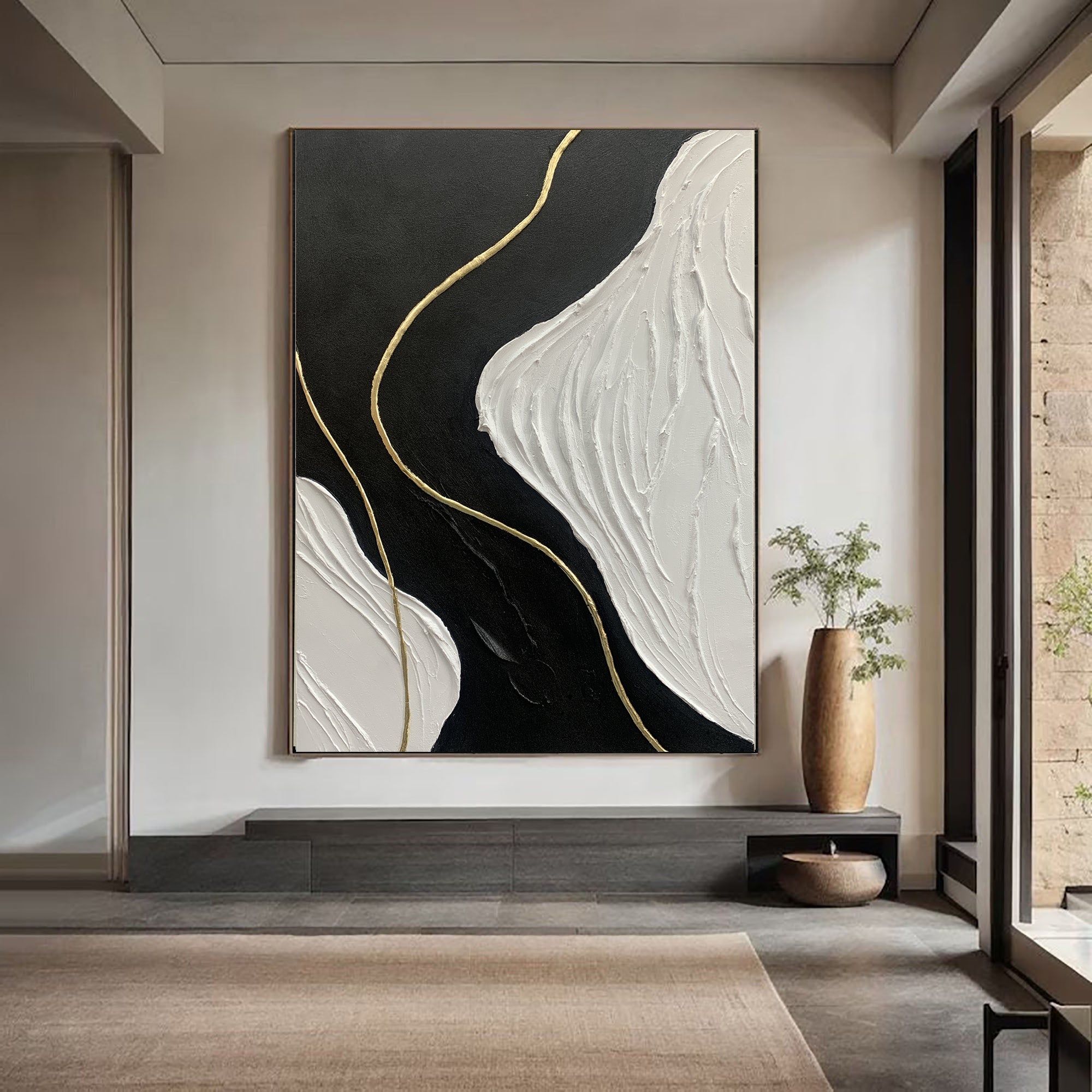 Abstract Black & White Oil Painting - #LK 001