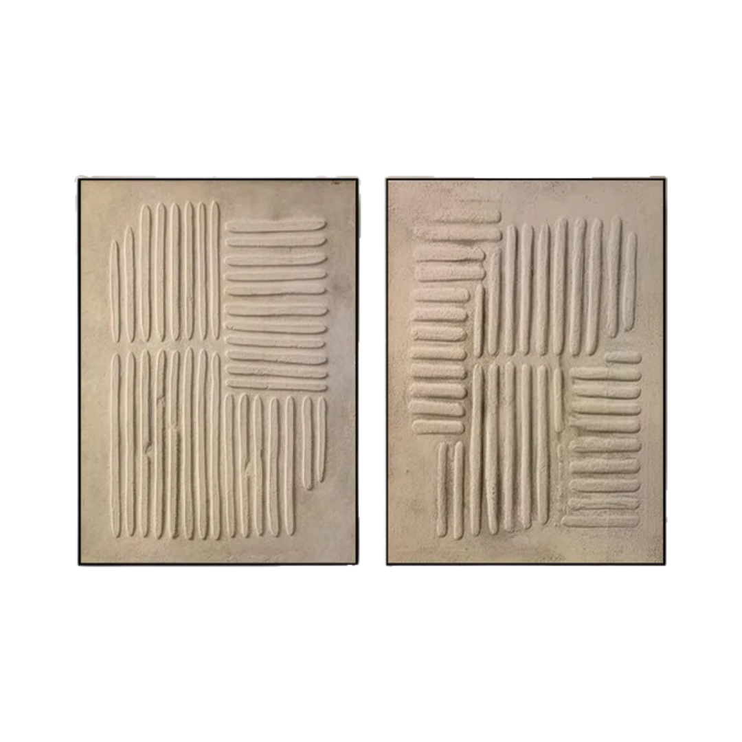 Modern Beige Texture Canvas Wall Art Duo Set Of 2 #BBS 003