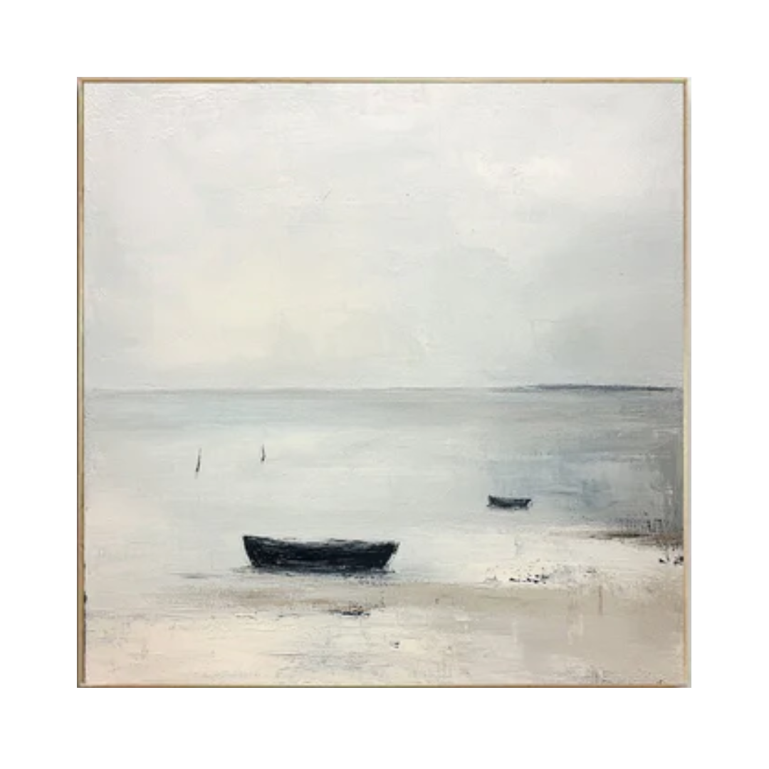 Quiet Shores Minimalist Beach Scene Canvas Art #BWA 011