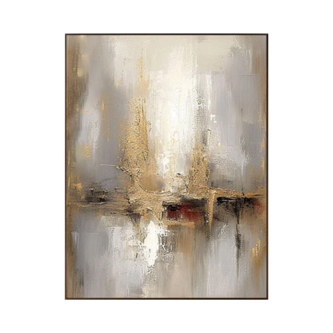 Grey And Beige Abstract Painting Gold Foil Texture Painting#AVG 002