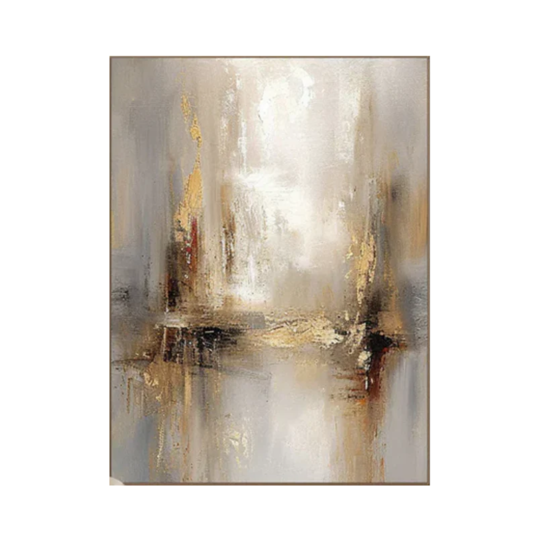 Grey And Beige Abstract Painting Gold Foil Texture Painting#AVG 004