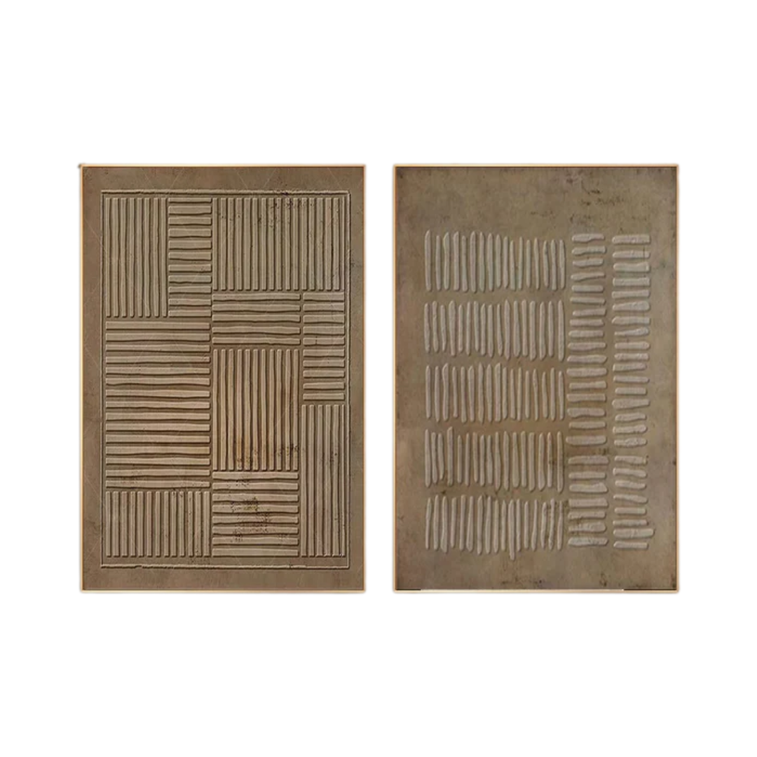 Beige & Brown Abstract Painting SET OF 2 #AVG 008