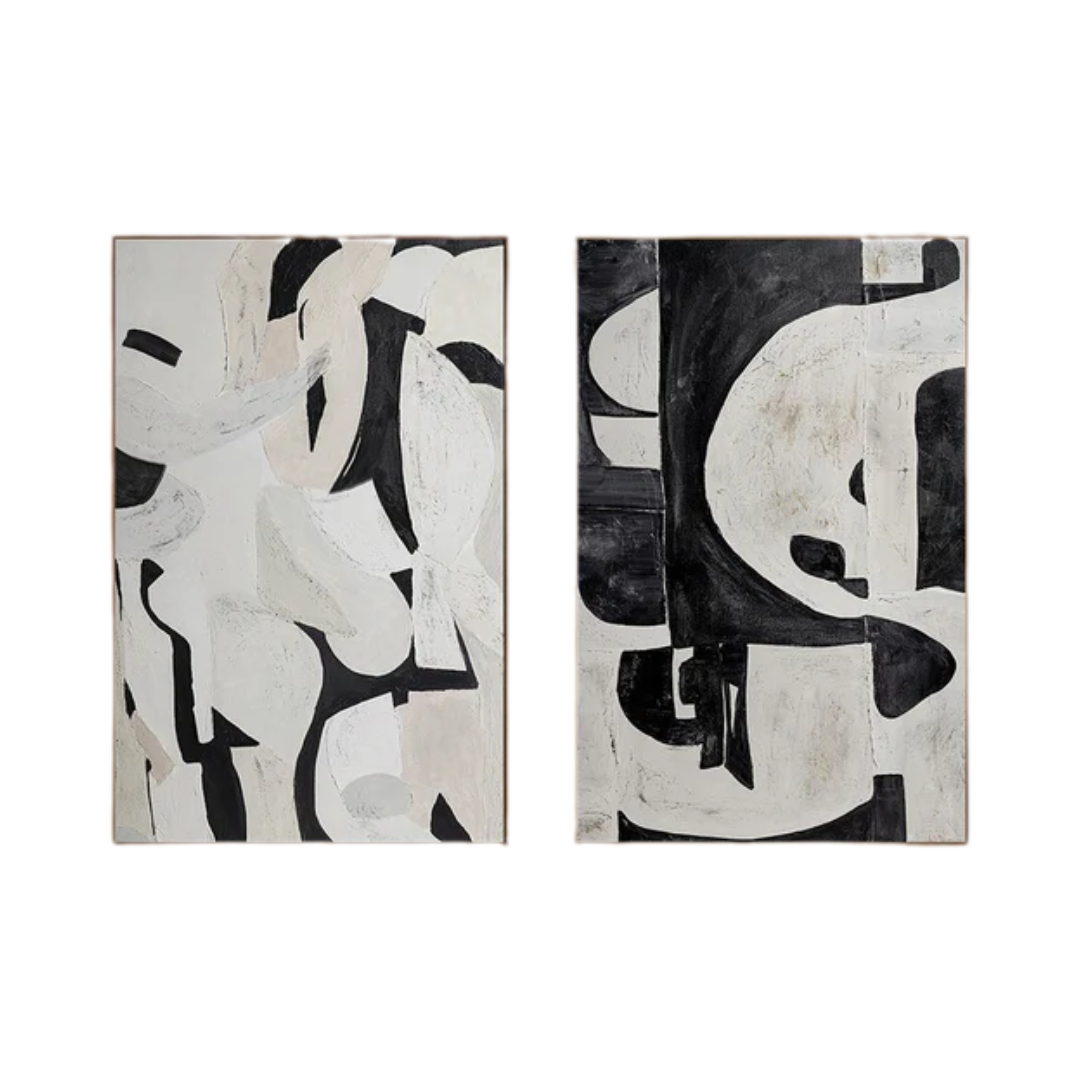 Black & White Abstract  Painting  SET OF 2 #LL 009