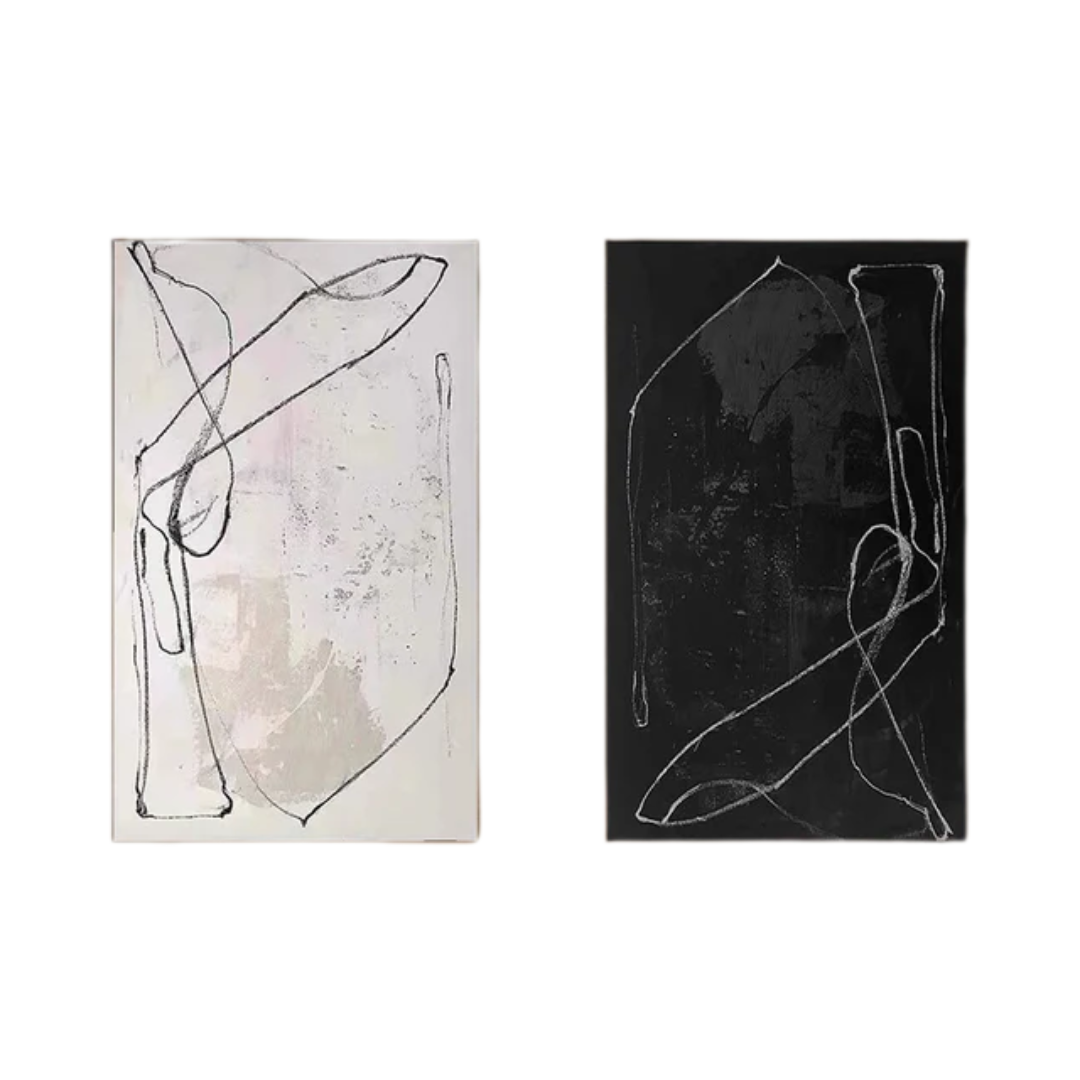 Black & White Abstract  Painting  SET OF 2 #AVG 009