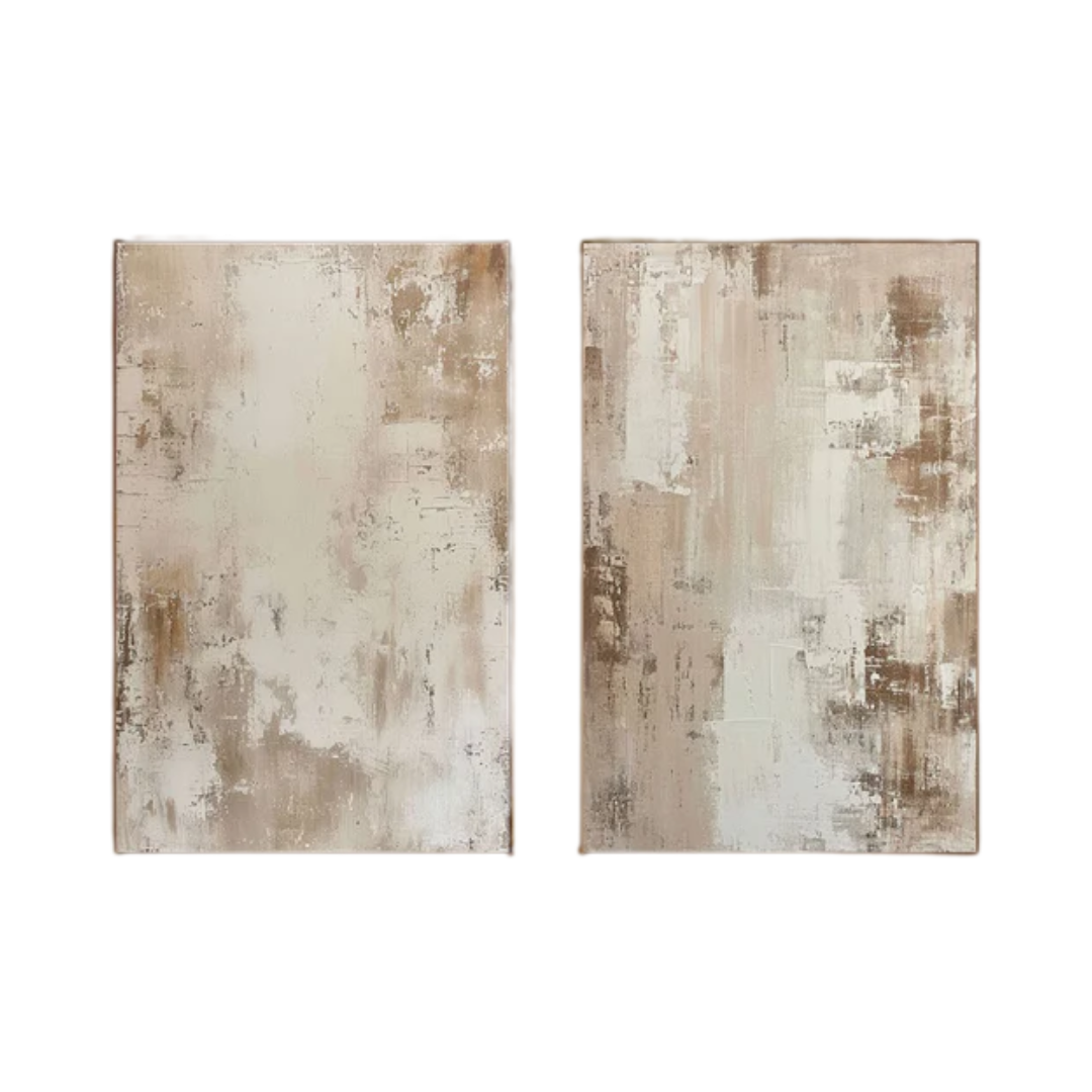 Beige & Brown Abstract Painting SET OF 2 #AVG 012