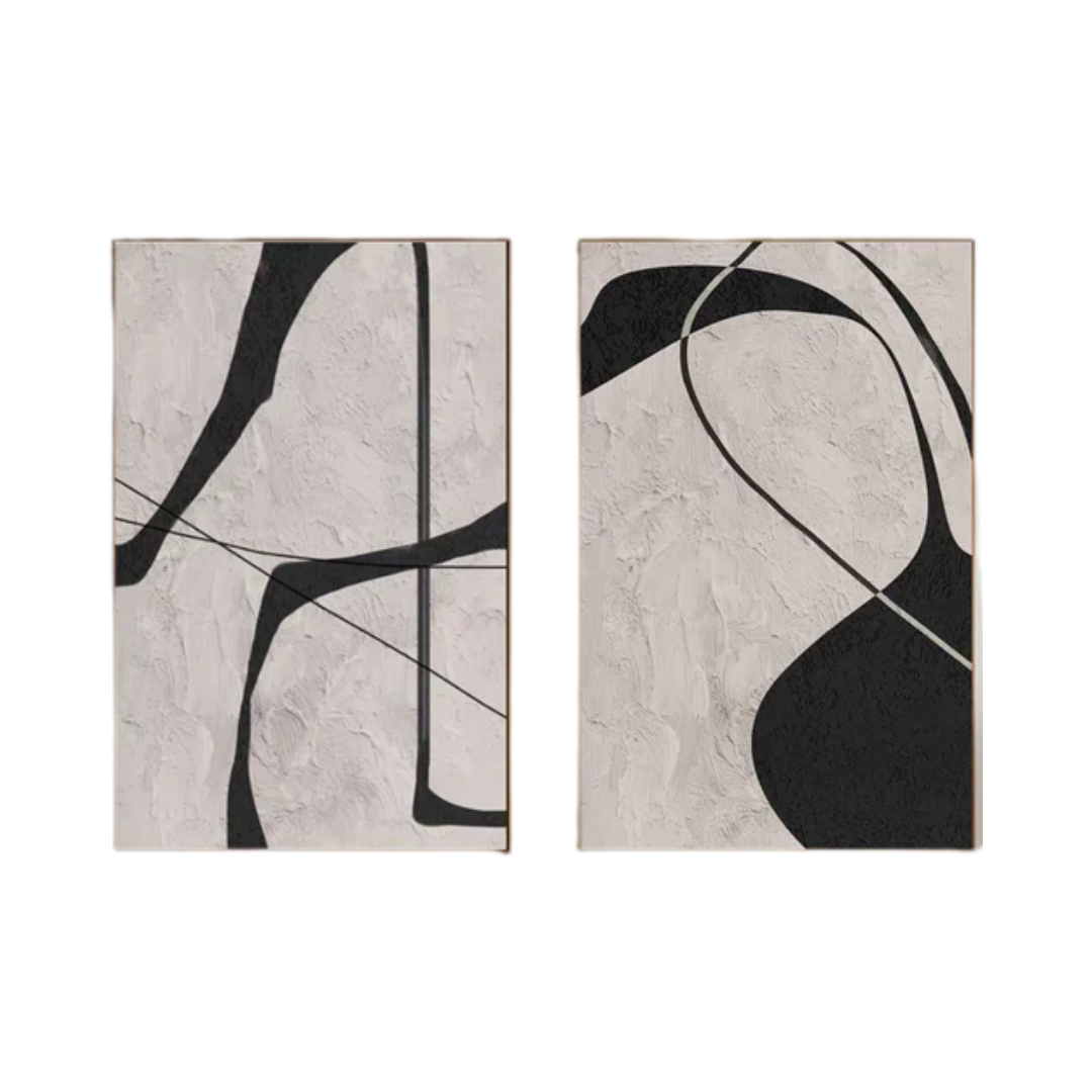Black & White Abstract  Painting  SET OF 2 #CXA 013