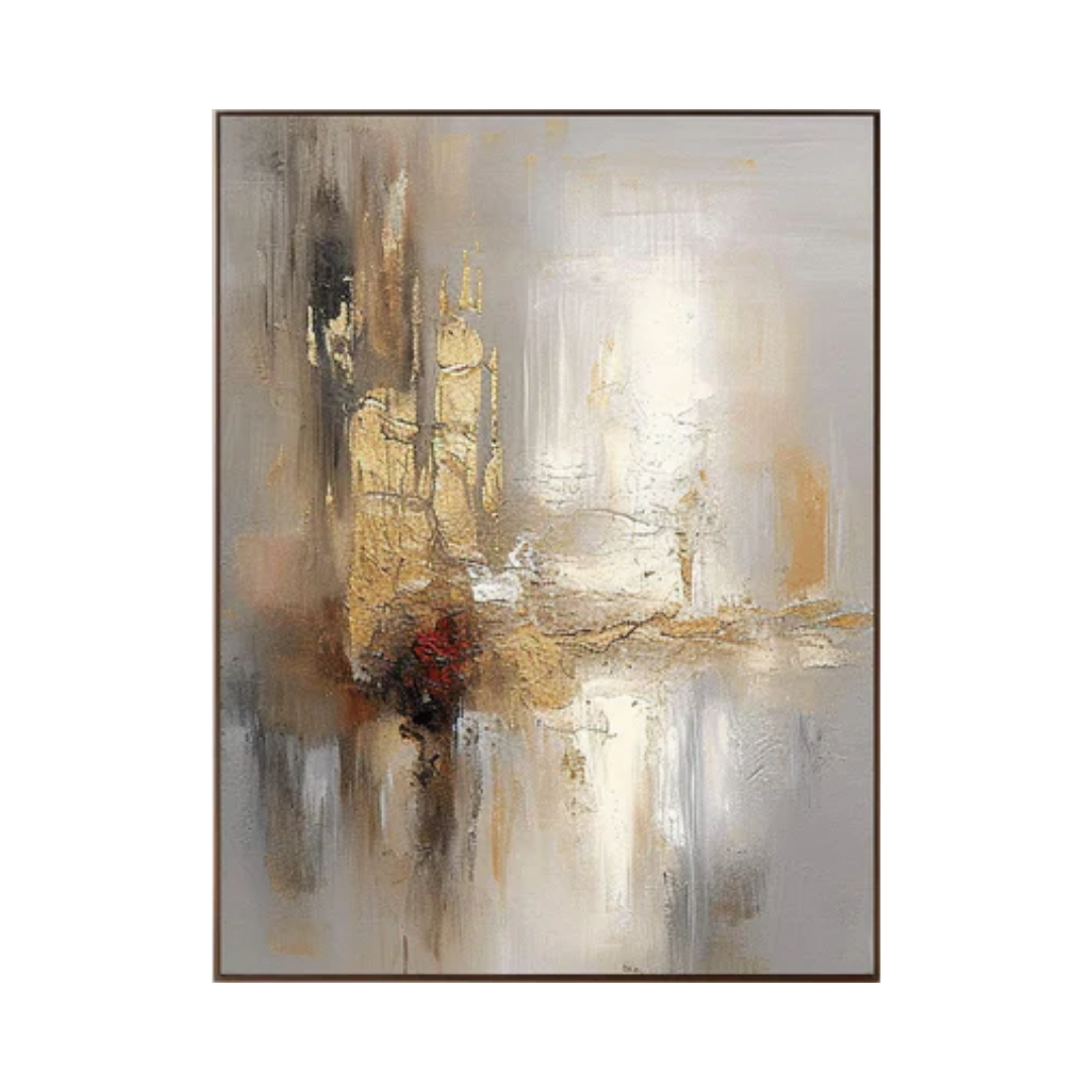 Grey And Beige Abstract Painting Gold Foil Texture Painting#AVG 003
