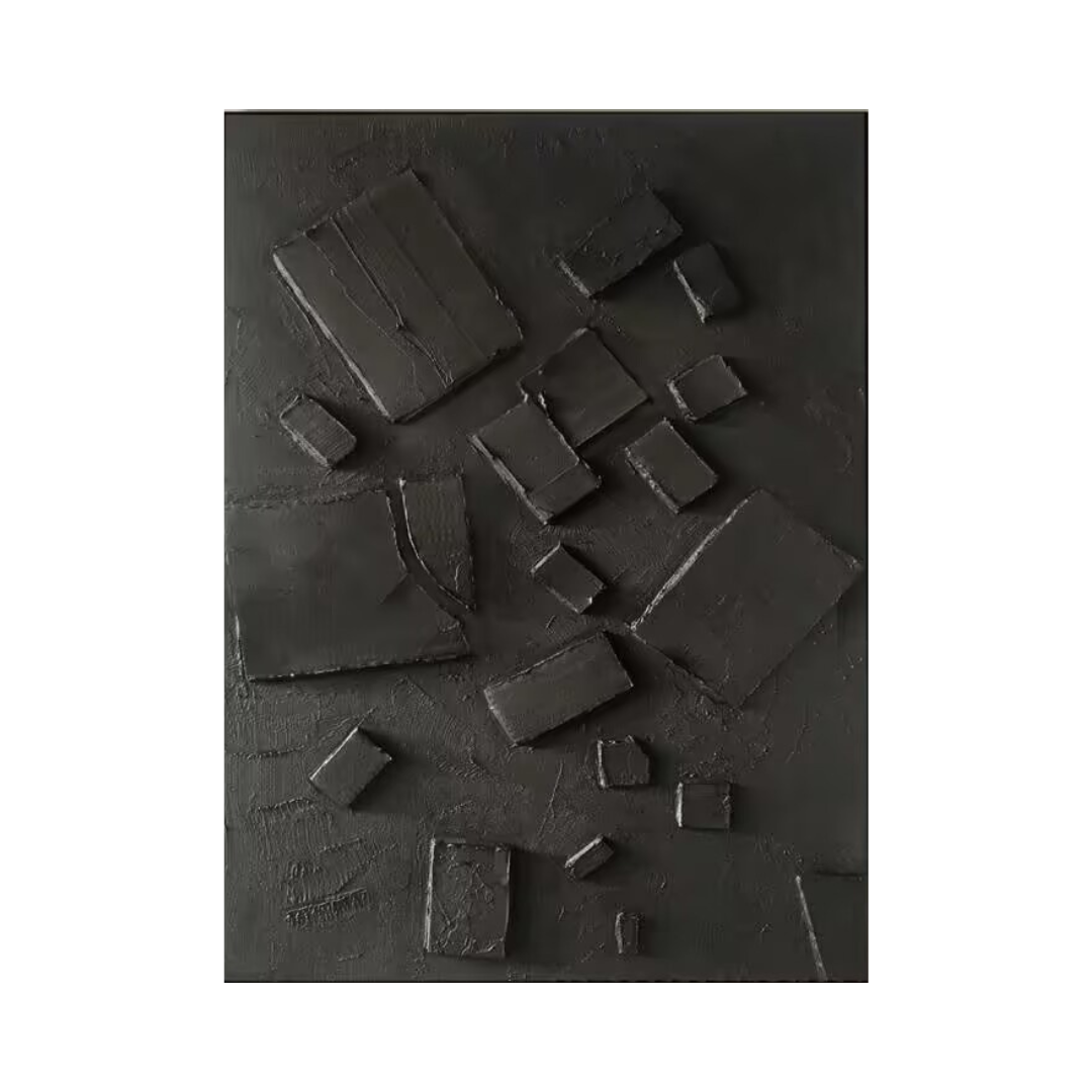 Textured Black Block Oil Painting - #LK 004