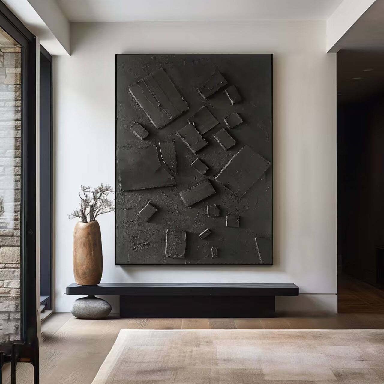 Textured Black Block Oil Painting - #LK 004