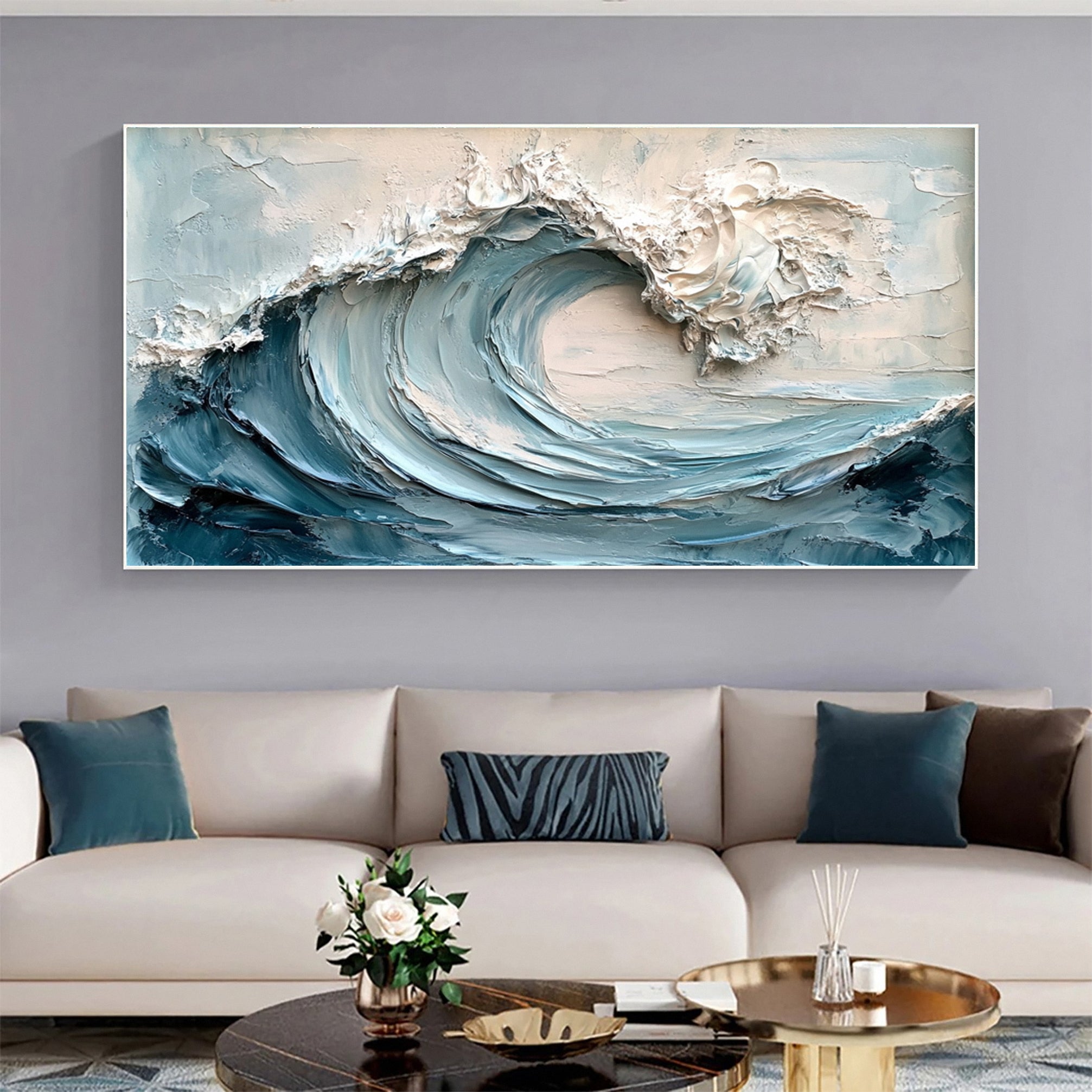 Marine Elegance Luxurious Blue Waves Oil Canvas for Modern Interiors #OS 050