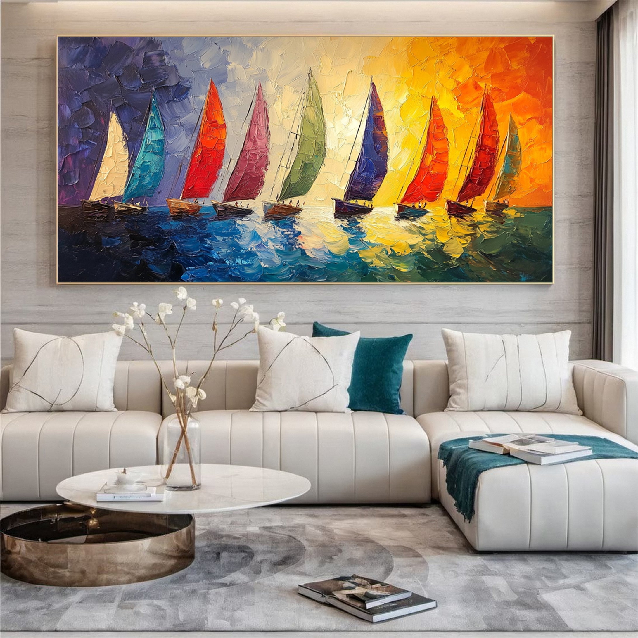 Vivid Voyages Oil Painting of Colorful Sailboats #CAP 005
