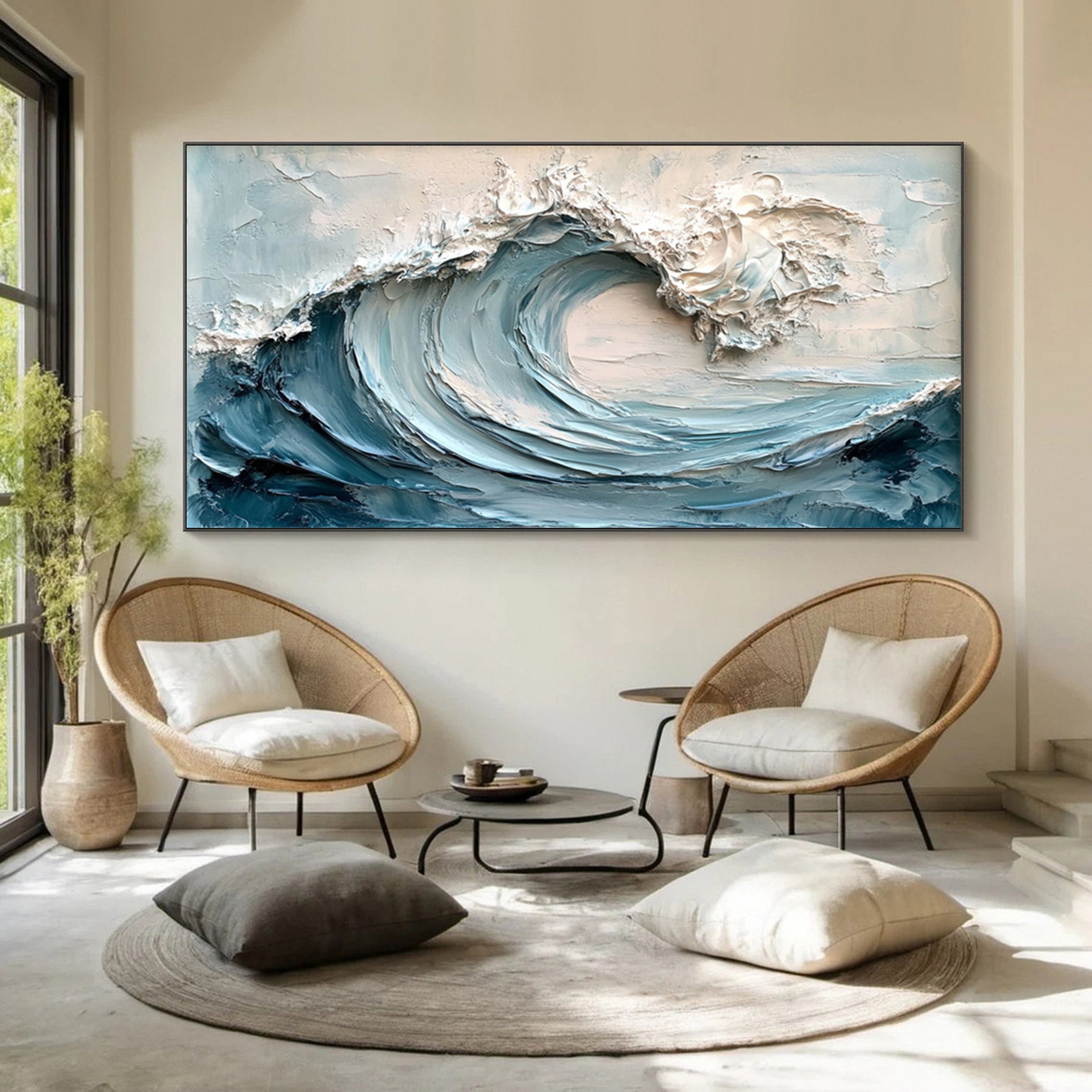 Marine Elegance Luxurious Blue Waves Oil Canvas for Modern Interiors #OS 050