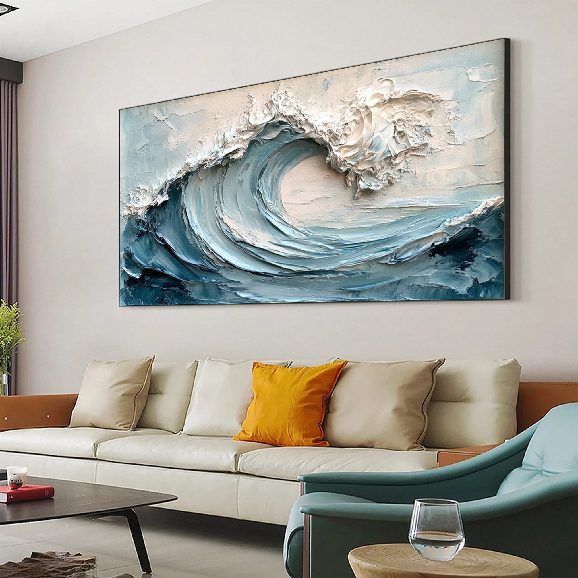 Marine Elegance Luxurious Blue Waves Oil Canvas for Modern Interiors #OS 050
