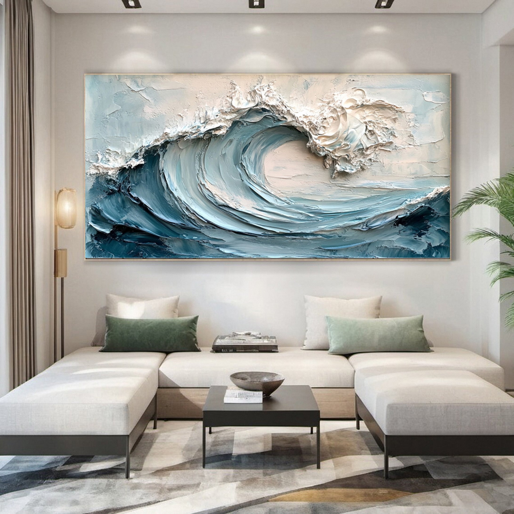 Marine Elegance Luxurious Blue Waves Oil Canvas for Modern Interiors #OS 050