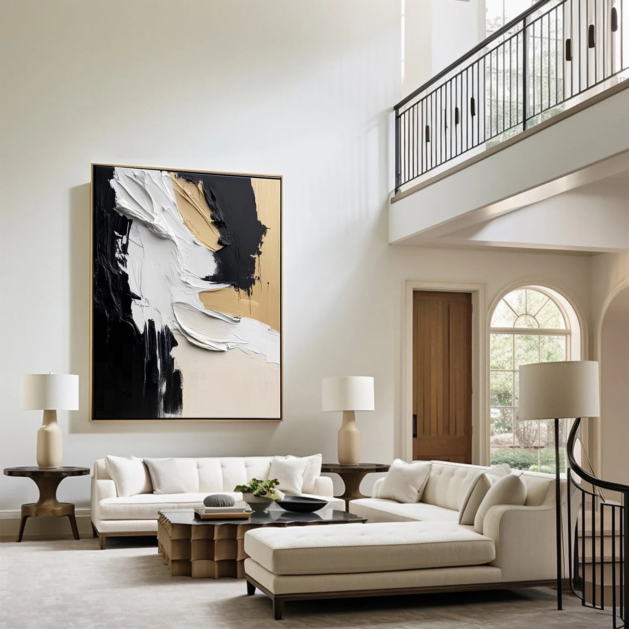 Luxury Abstract Wall Art Chic Black and Gold Brush Strokes #BBM 041