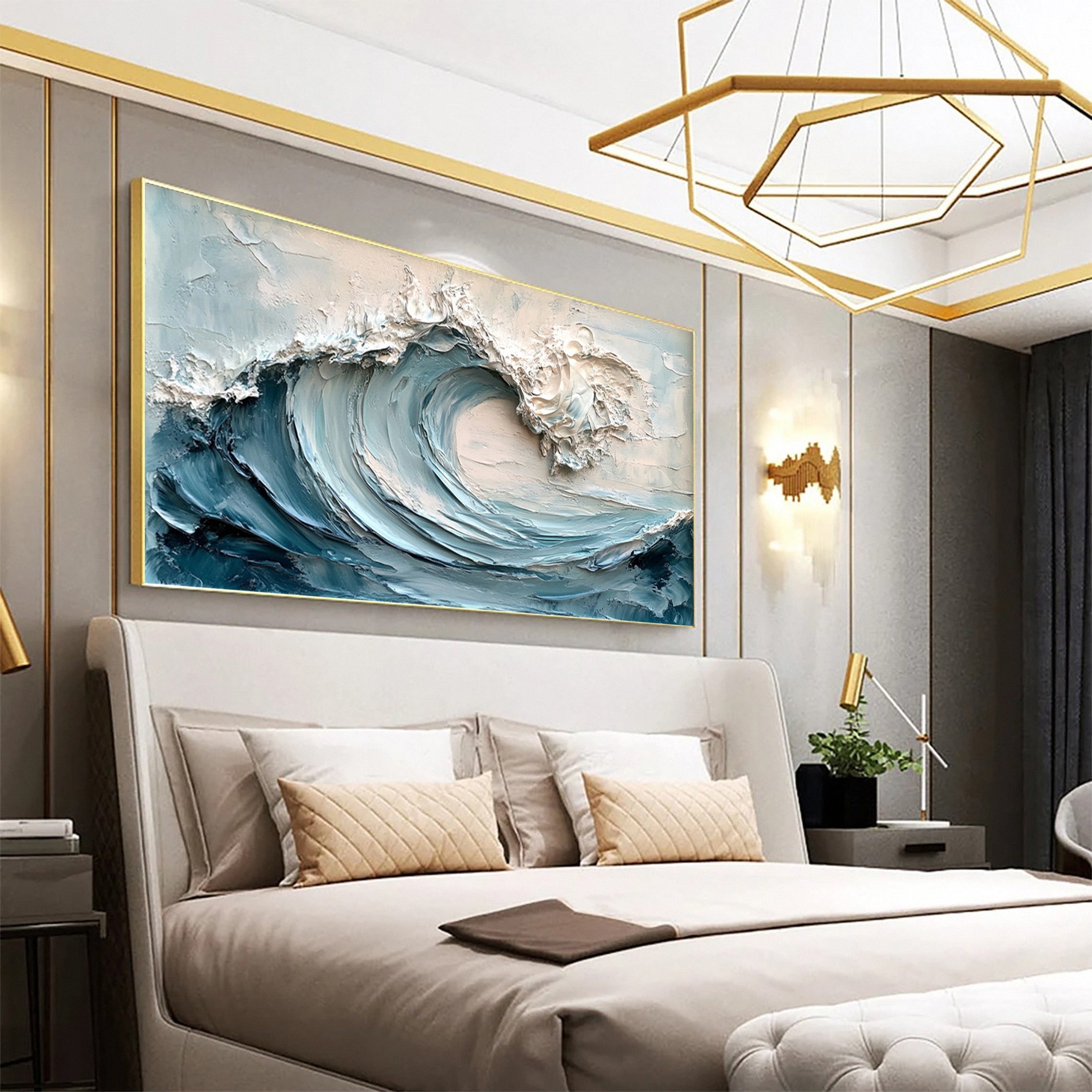 Marine Elegance Luxurious Blue Waves Oil Canvas for Modern Interiors #OS 050