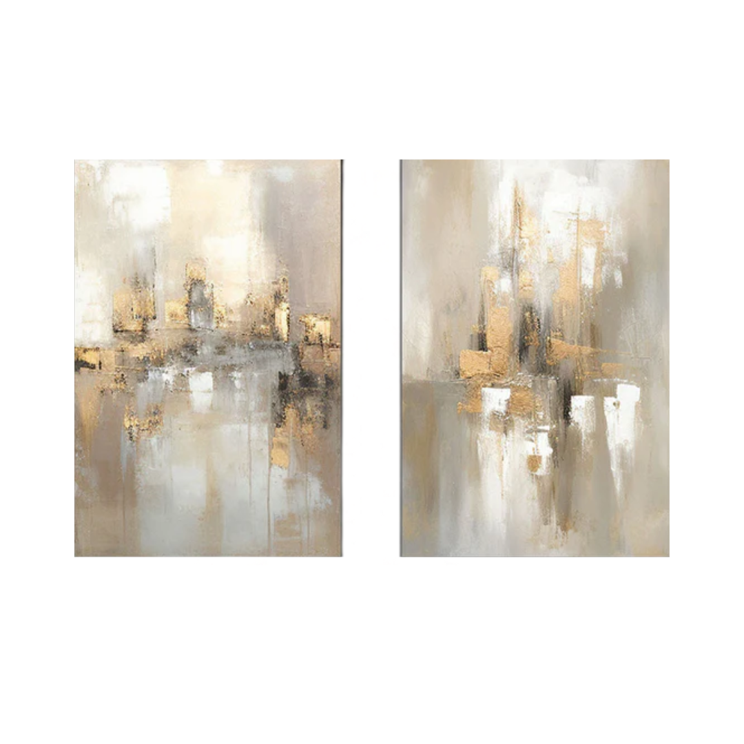 Beige & Brown Abstract Painting SET OF 2 #CXA 019