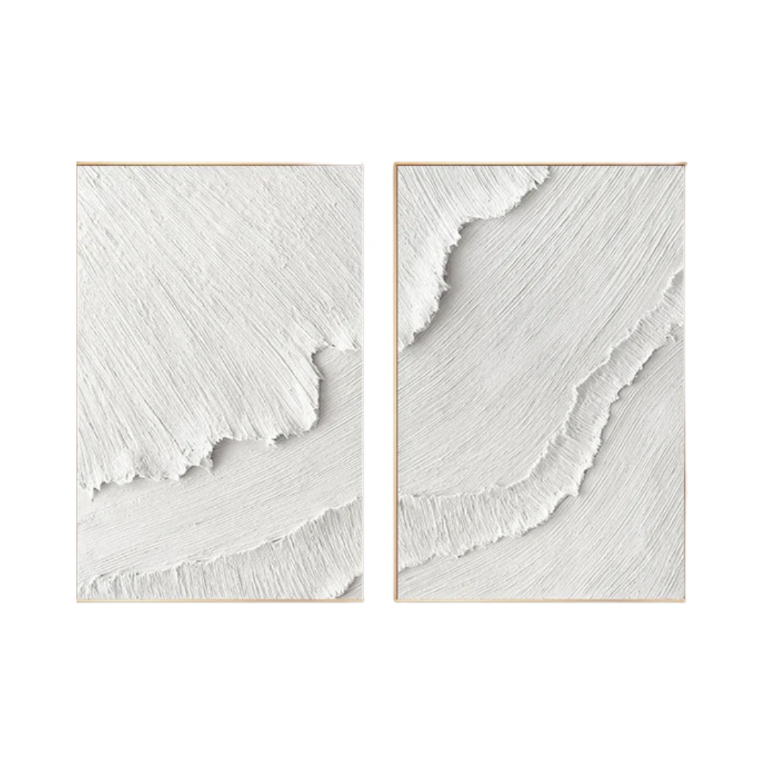 White Plaster 3D Textured Minimalist Abstract Art Wall Decor  SET OF 2 #CXA 015