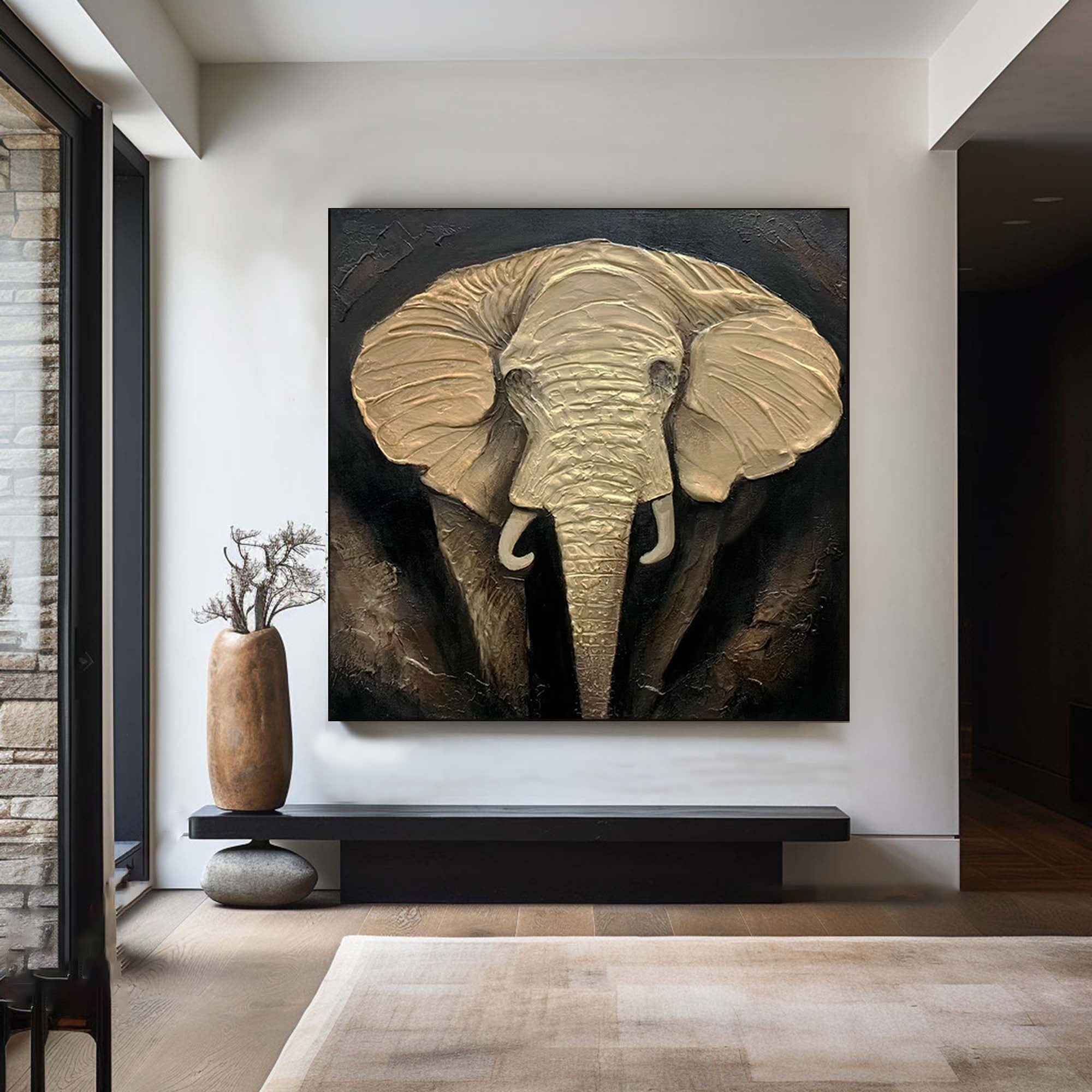 Black & Gold Elephant Textured Oil Painting - #LK 002