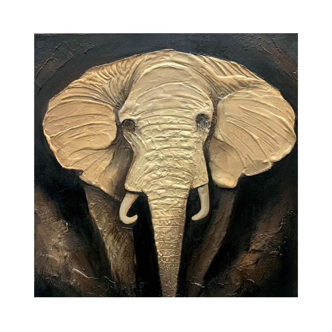 Black & Gold Elephant Textured Oil Painting - #LK 002