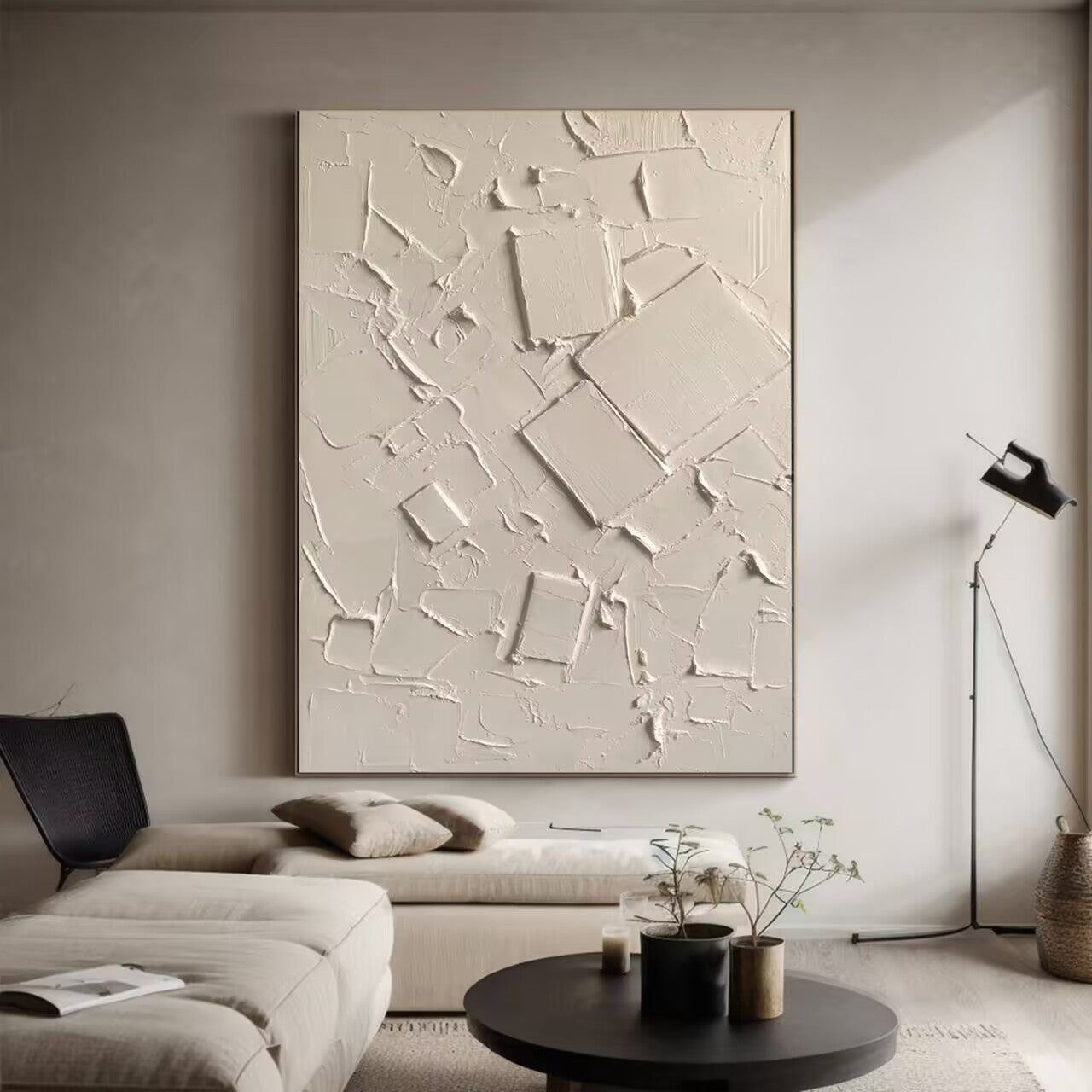 White Textured Block Oil Painting - #LK 003