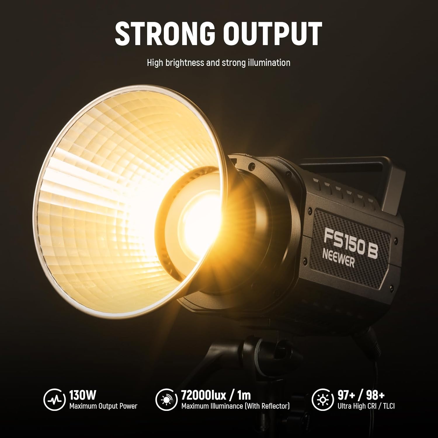 130W RGB LED Video Light APP/2.4G Control 17 Effects, 2500-7500K 19800lux/1m COB Continuous Lighting Output with CRI97/TLCI98 4 Dimming Curves, Spotlight for Studio Shoots, FS150C