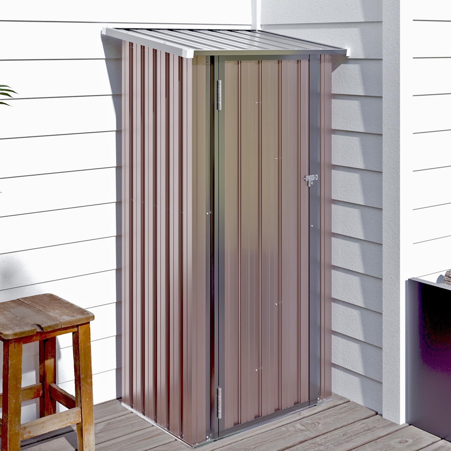 Aoxun 6.2x4 FT Shed Outdoor Storage Shed Metal Garden Shed with Lockable Doors & Slooping Roof Tool Shed Bike Shed for Backyard, Patio, Poolside (Brown)