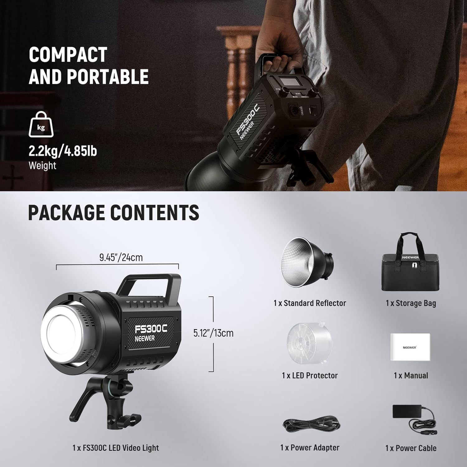 130W RGB LED Video Light APP/2.4G Control 17 Effects, 2500-7500K 19800lux/1m COB Continuous Lighting Output with CRI97/TLCI98 4 Dimming Curves, Spotlight for Studio Shoots, FS150C