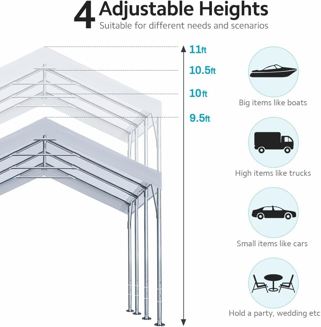 ADVANCE OUTDOOR 10x20 ft Heavy Duty Carport Potable Car Canopy Garage Party Tent Boat Shelter, Adjustable Height from 9.5 ft to 11 ft, Beige