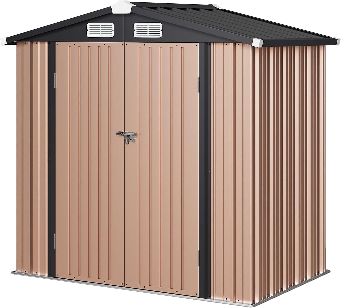 Aoxun 6.2x4 FT Shed Outdoor Storage Shed Metal Garden Shed with Lockable Doors & Slooping Roof Tool Shed Bike Shed for Backyard, Patio, Poolside (Brown)
