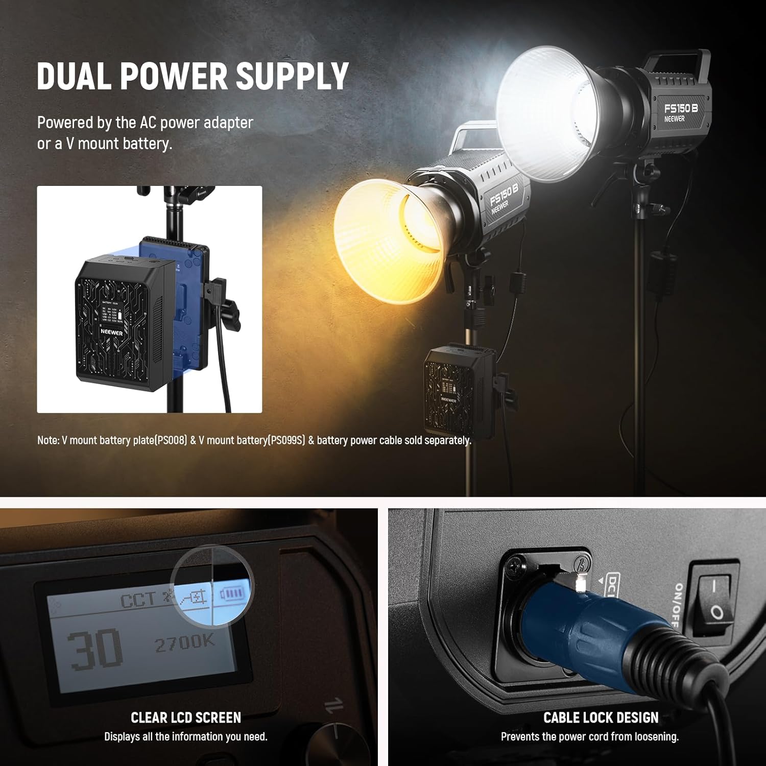 130W RGB LED Video Light APP/2.4G Control 17 Effects, 2500-7500K 19800lux/1m COB Continuous Lighting Output with CRI97/TLCI98 4 Dimming Curves, Spotlight for Studio Shoots, FS150C