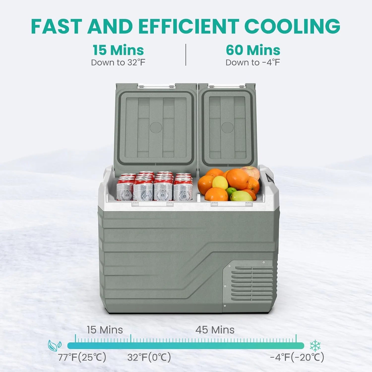12-volt car refrigerator 46QT. Portable refrigerator freezer compartment, electric freezer compartment, vehicle-mounted portable refrigerator 12/24V DC 100~240V AC Camping RV Camping vehicle portable refrigerator -4℃~68 ℃