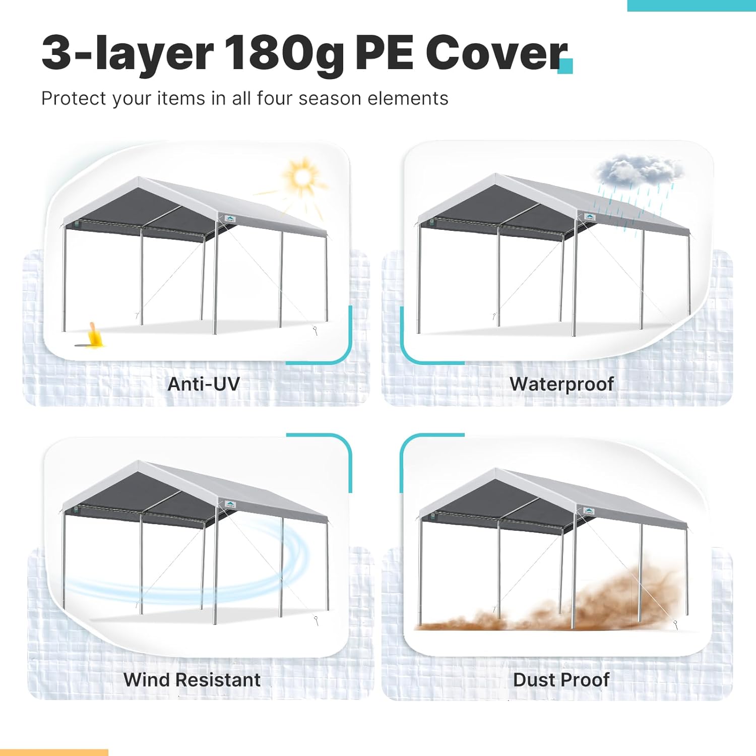 ADVANCE OUTDOOR 10x20 ft Heavy Duty Carport Potable Car Canopy Garage Party Tent Boat Shelter, Adjustable Height from 9.5 ft to 11 ft, Beige