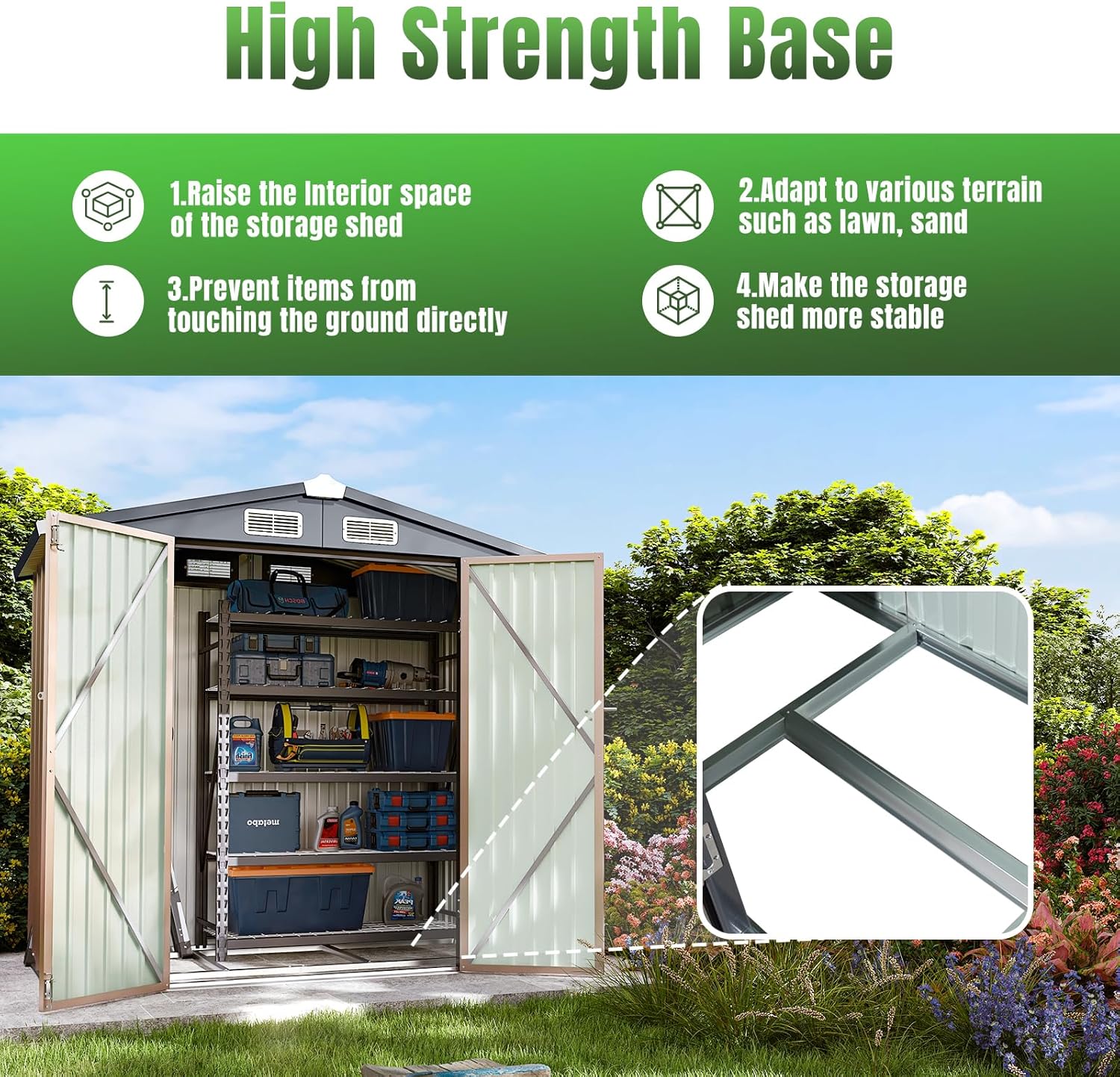 Aoxun 6.2x4 FT Shed Outdoor Storage Shed Metal Garden Shed with Lockable Doors & Slooping Roof Tool Shed Bike Shed for Backyard, Patio, Poolside (Brown)