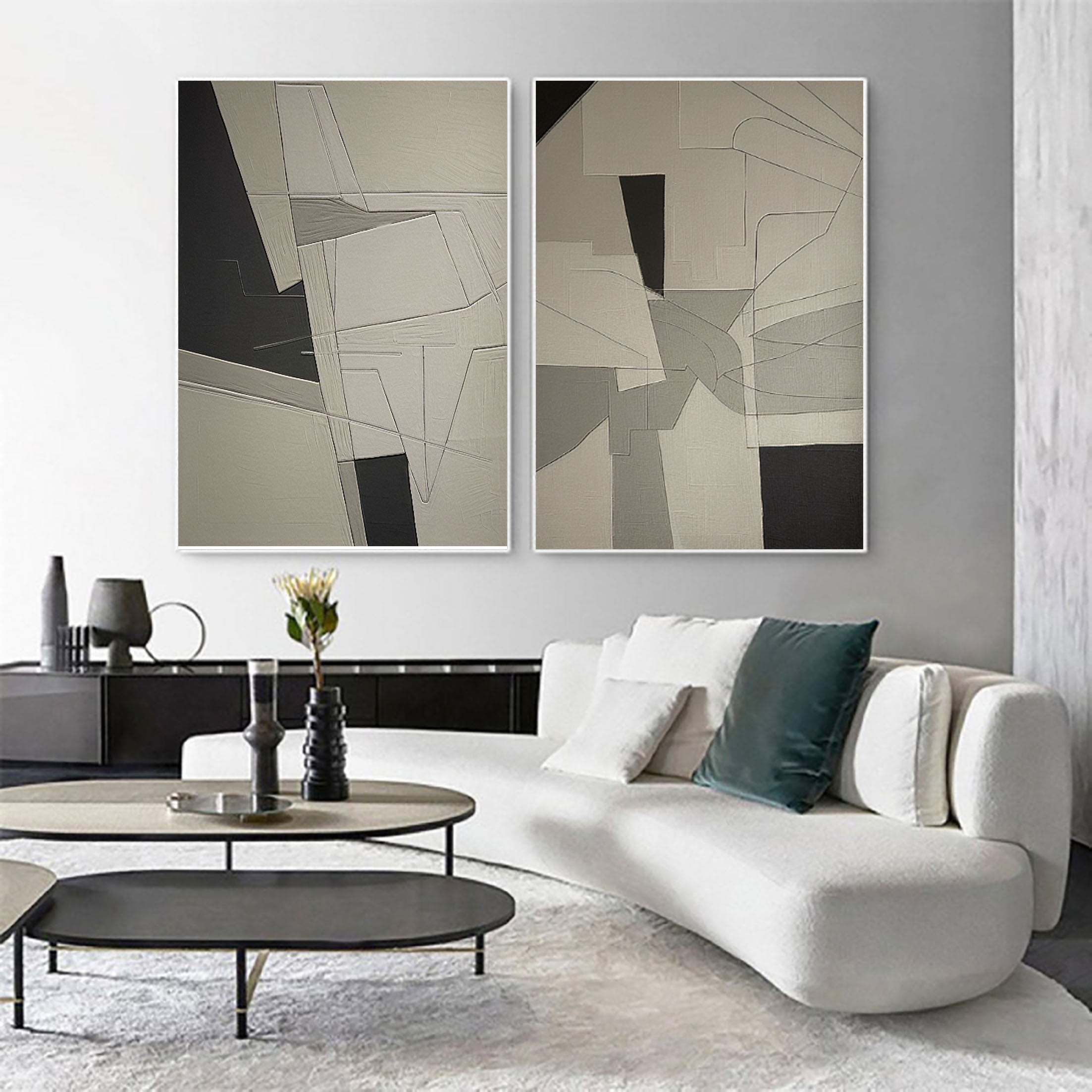 Beige & Brown Abstract Painting SET OF 2 #LL 002