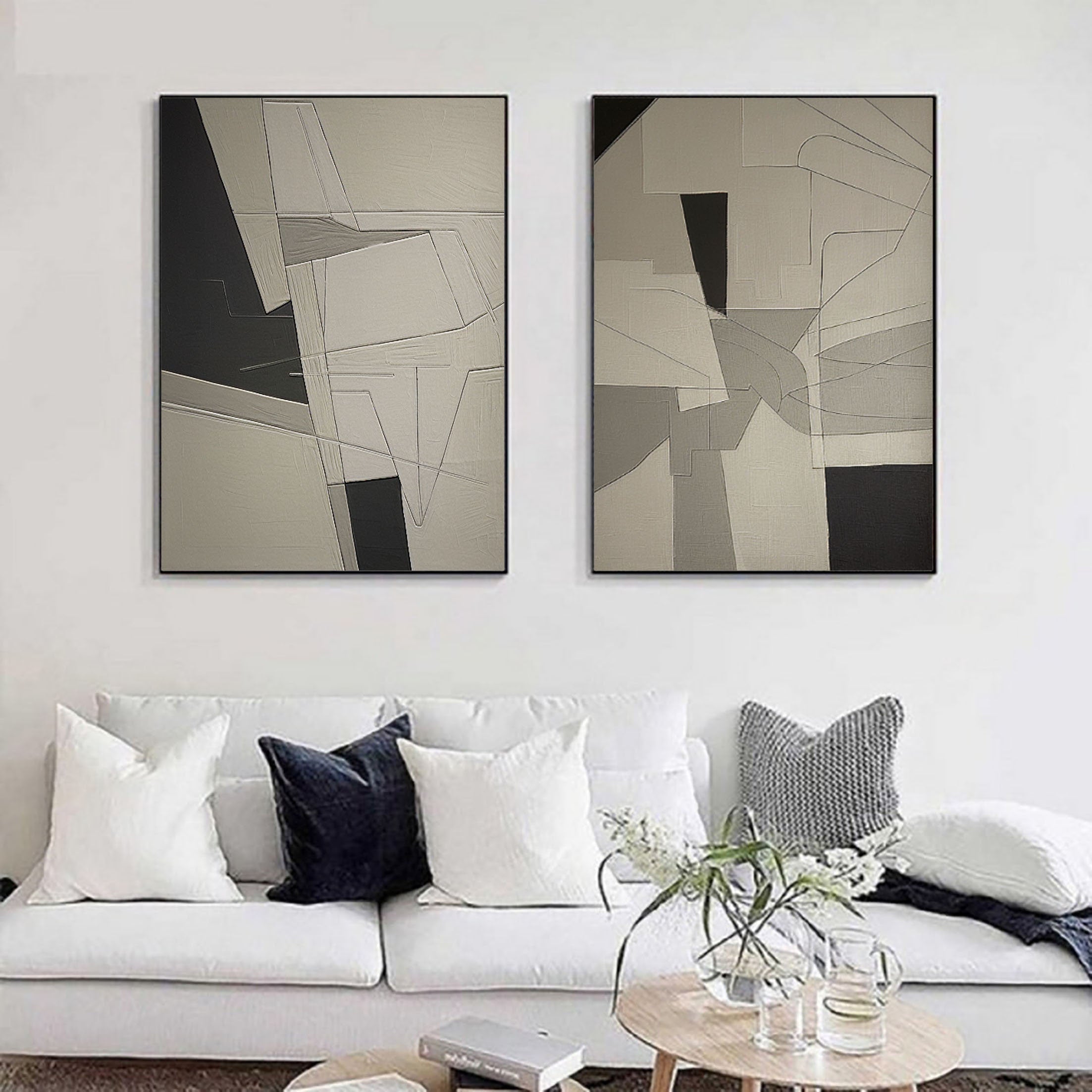 Beige & Brown Abstract Painting SET OF 2 #LL 002