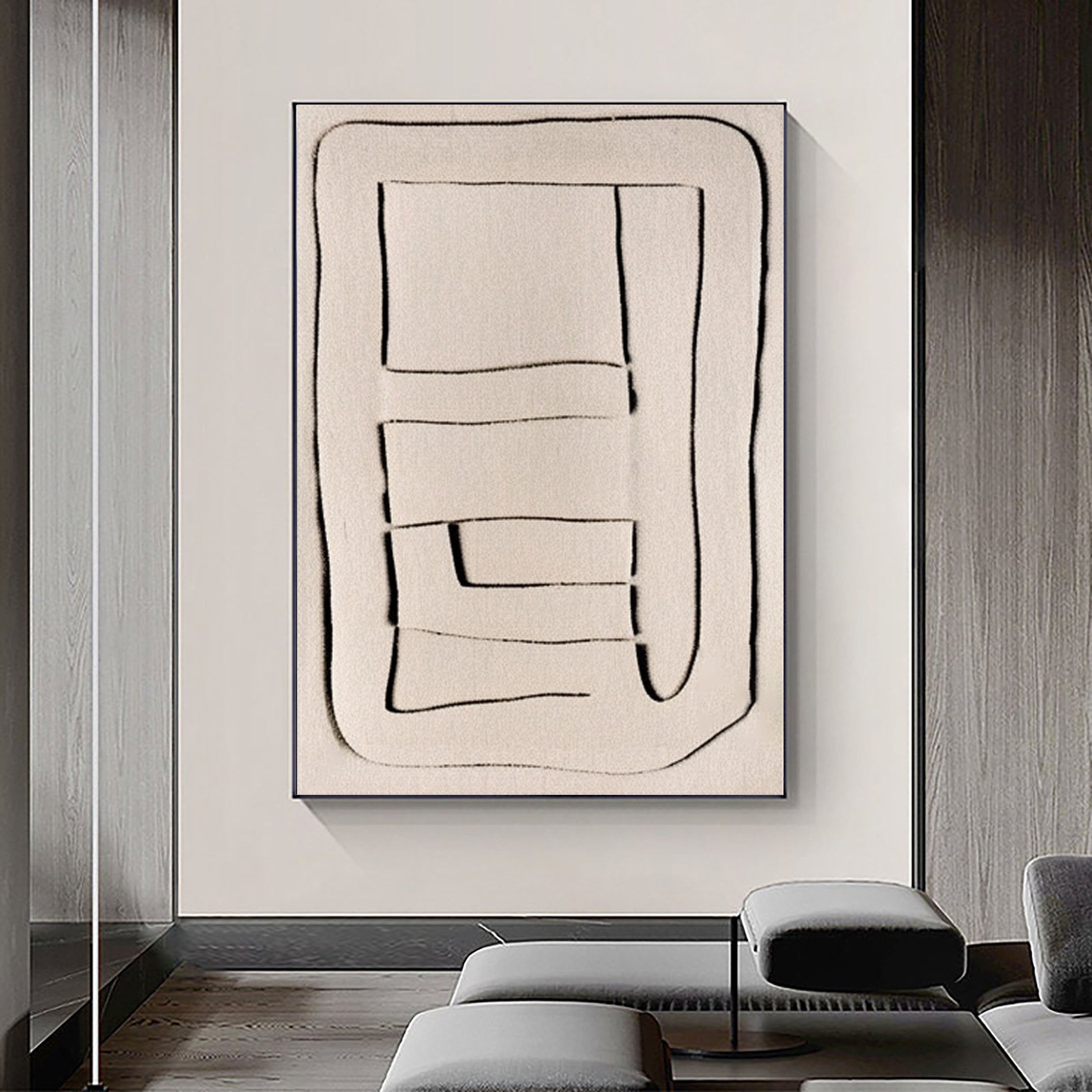Beige & Brown Abstract Painting #LL 032